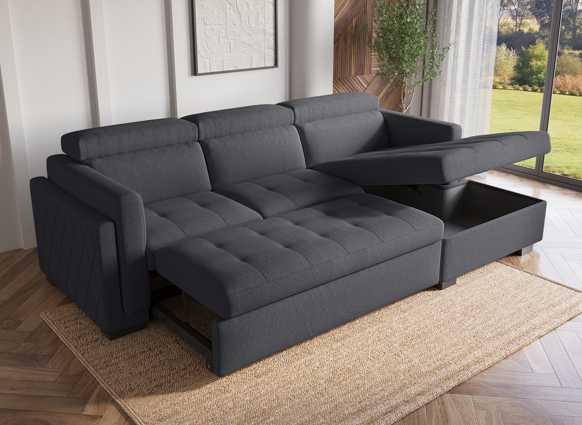 CHANDLER Ecksofa, Stoff, Dunkelgrau, rechtwinklig