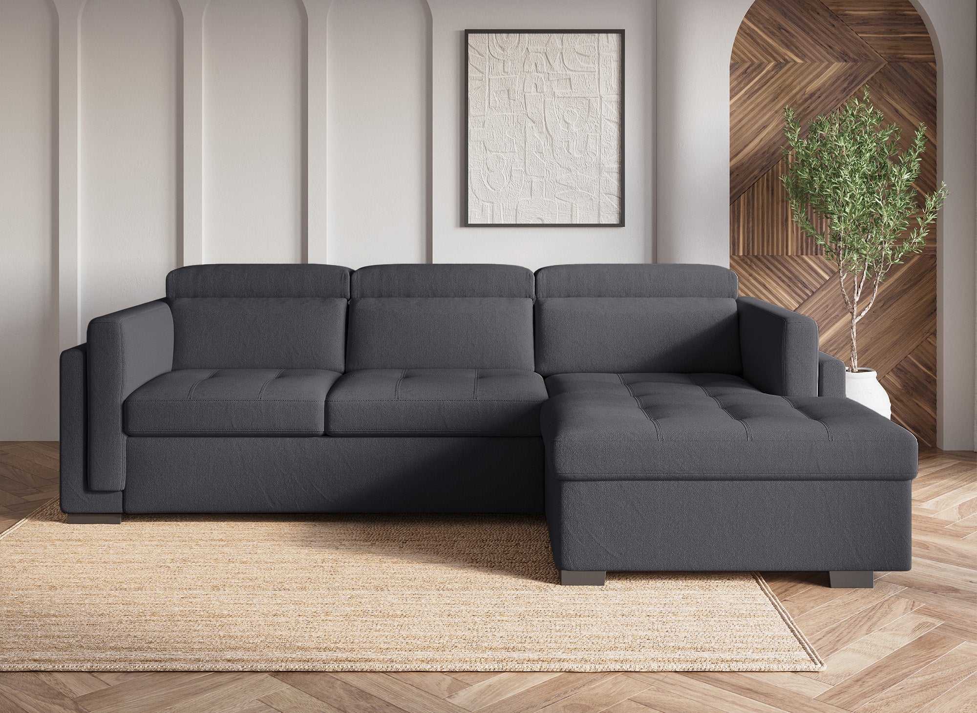 CHANDLER Ecksofa, Stoff, Dunkelgrau, rechtwinklig