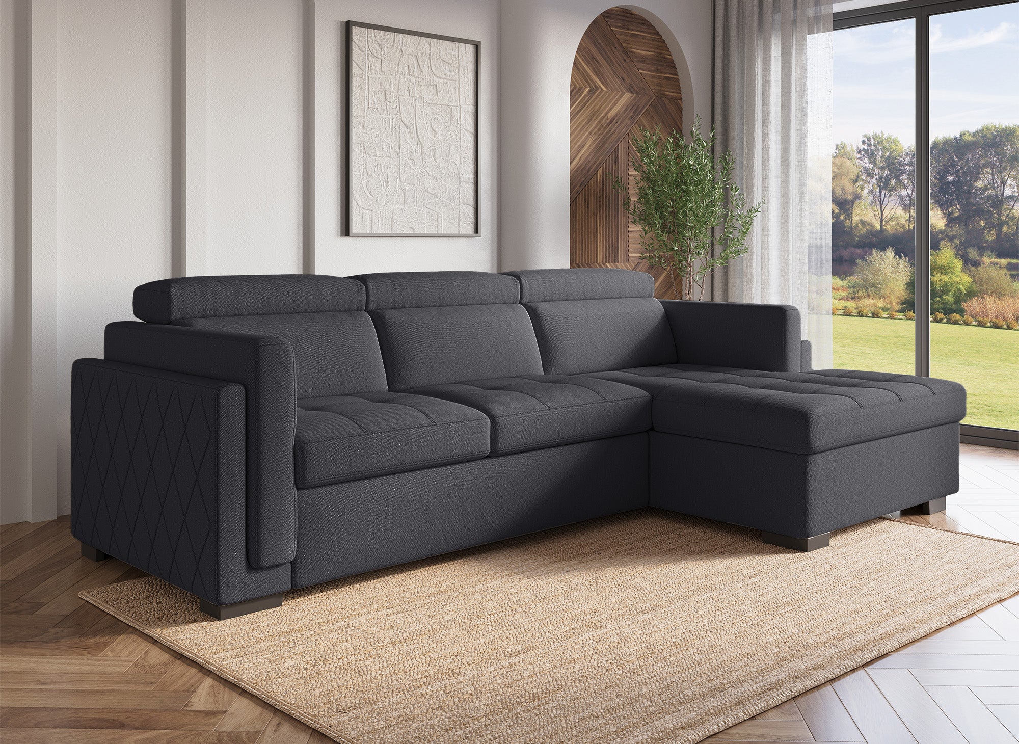CHANDLER Ecksofa, Stoff, Dunkelgrau, rechtwinklig