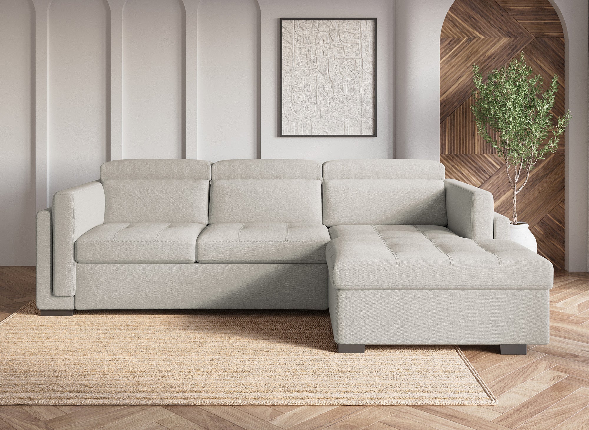 CHANDLER Ecksofa aus beigefarbenem Stoff – rechtwinklig