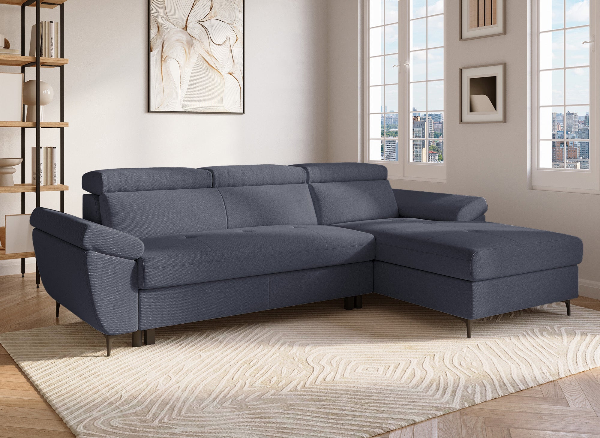 MONICA Ecksofa aus dunkelgrauem Stoff – rechtwinklig