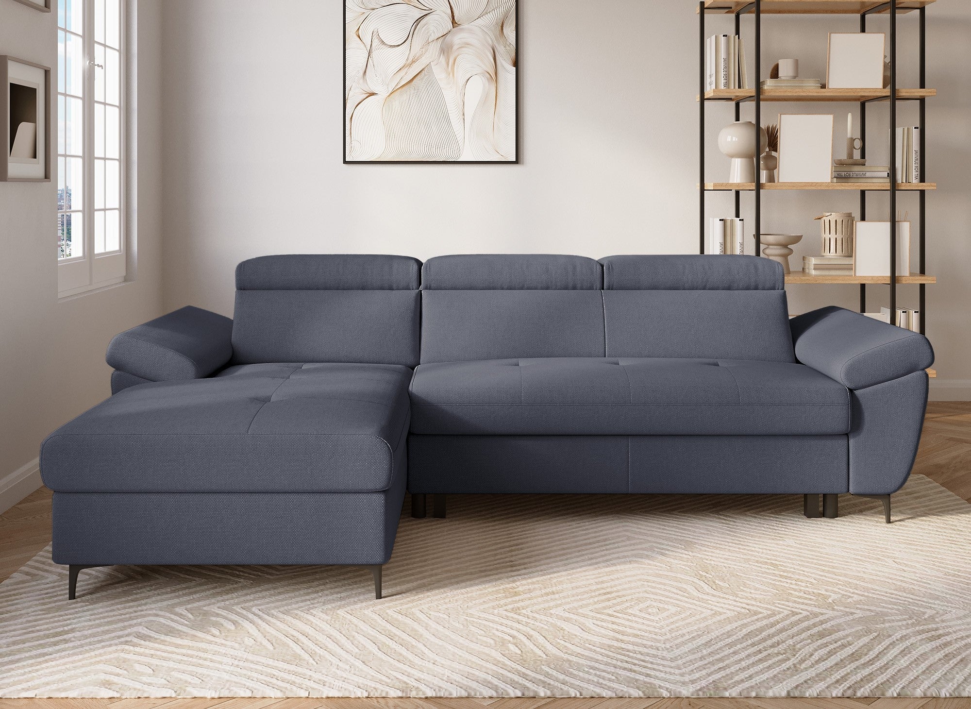 MONICA Ecksofa aus dunkelgrauem Stoff – Linke Ecke