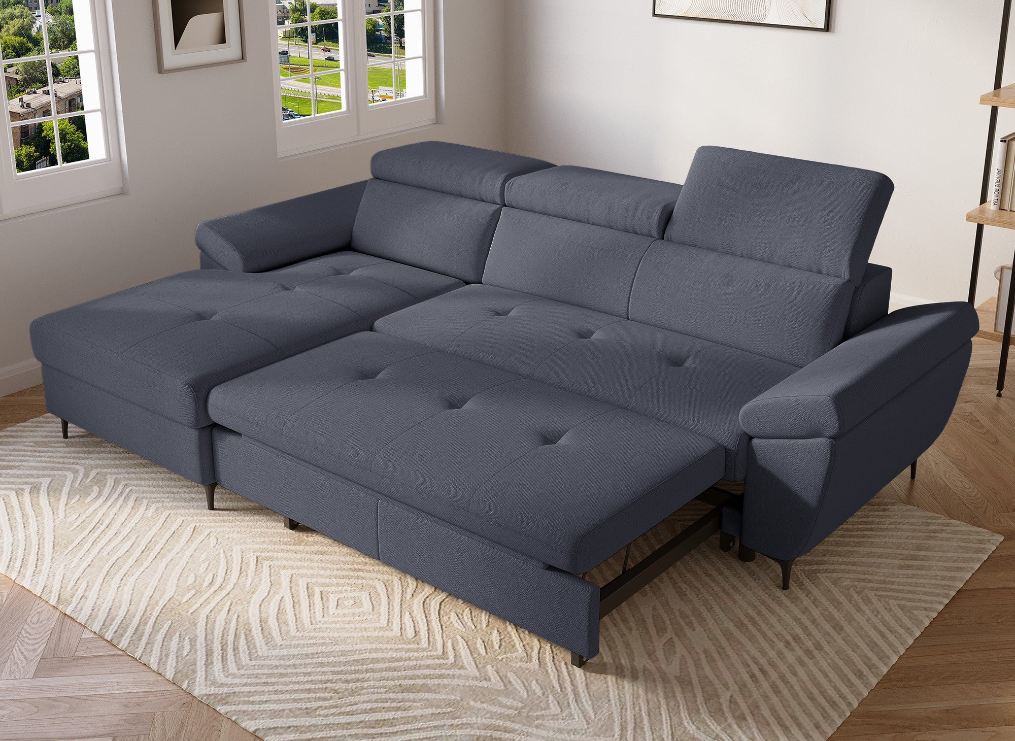 MONICA Ecksofa aus dunkelgrauem Stoff – Linke Ecke