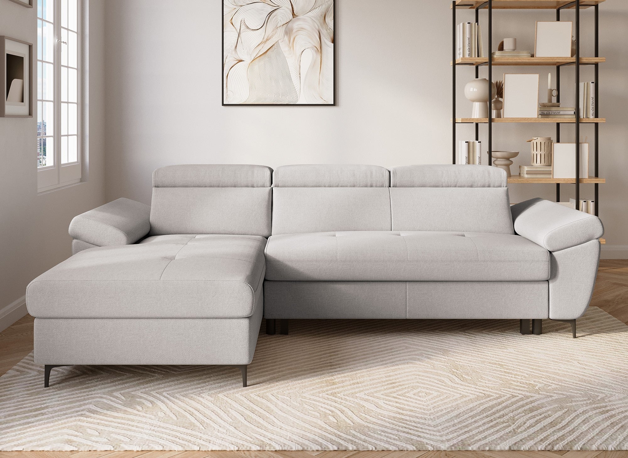 MONICA Ecksofa aus beigefarbenem Stoff – Linke Ecke