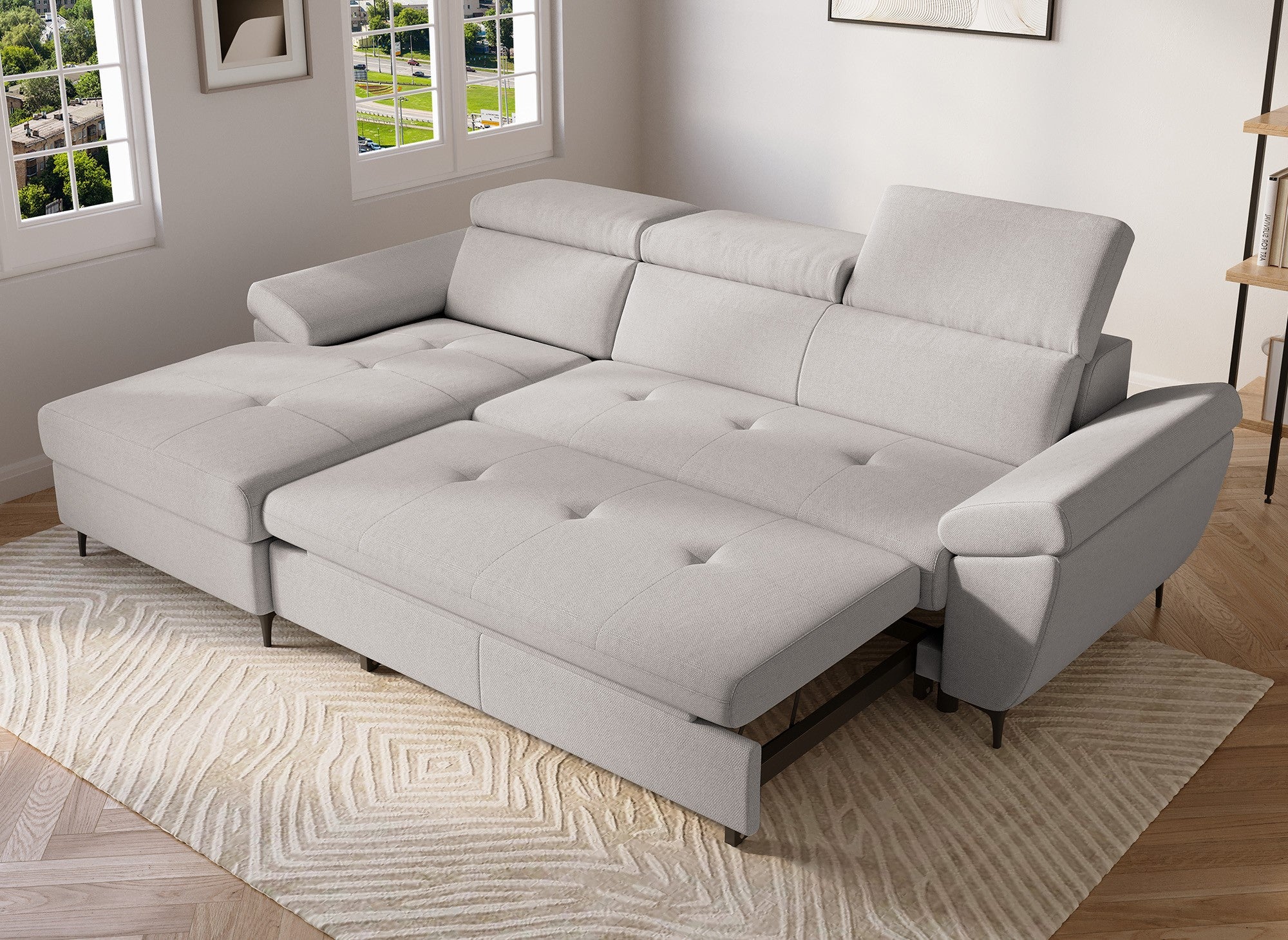 MONICA Ecksofa aus beigefarbenem Stoff – Linke Ecke