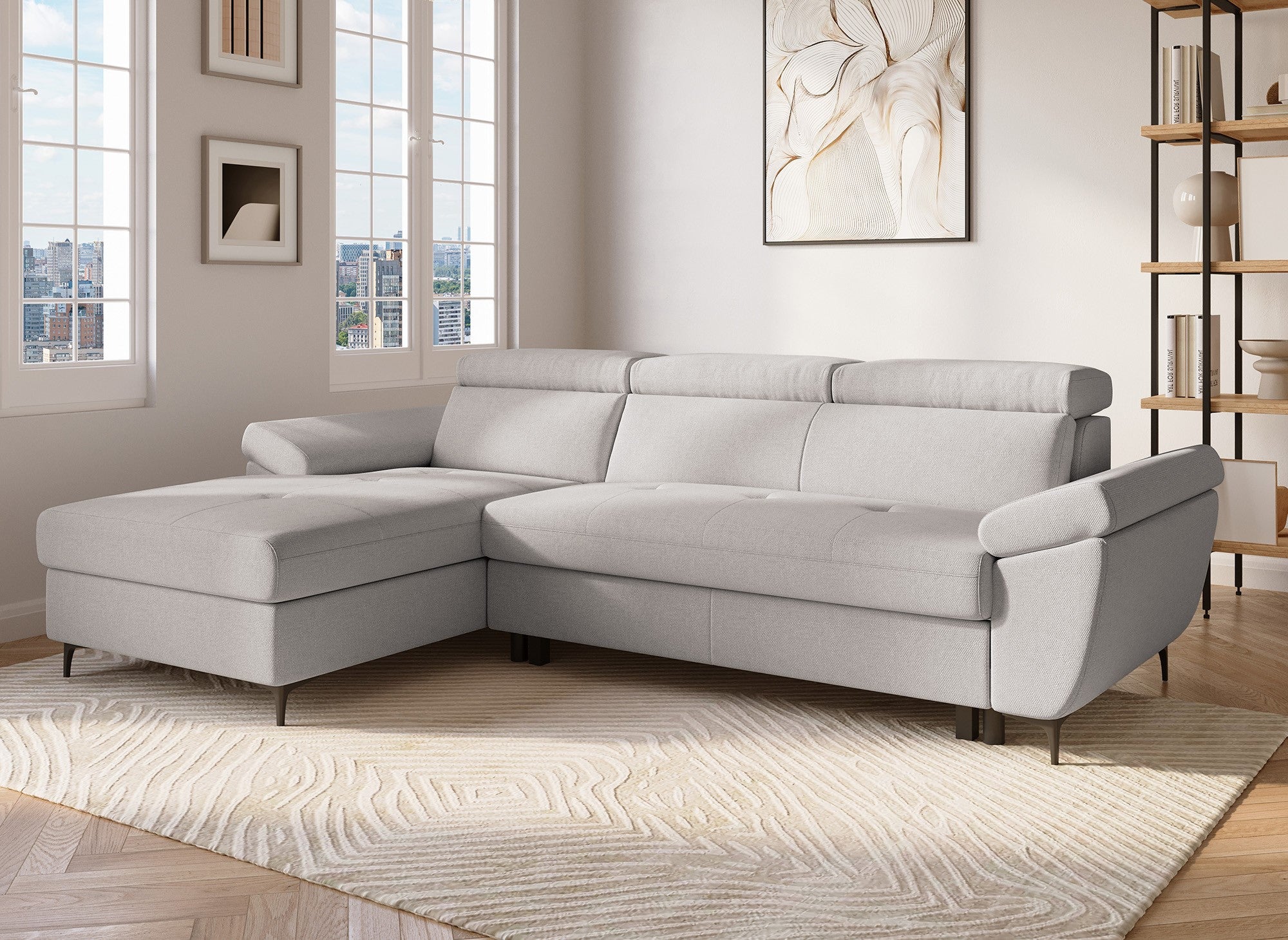 MONICA Ecksofa aus beigefarbenem Stoff – Linke Ecke