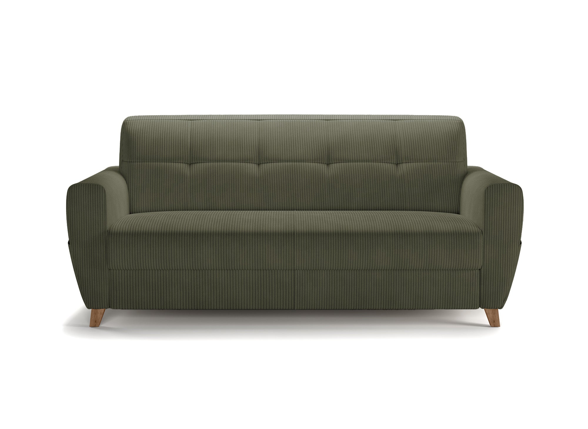 TOBIAS 3-Sitzer-Schlafsofa aus khakigrünem Cord mit 14 cm hoher Matratze