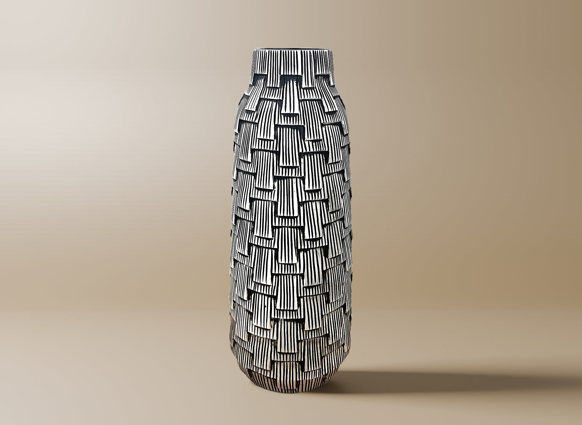 Moderne schwarz-weiße Polyresinvase H43 cm INAYA