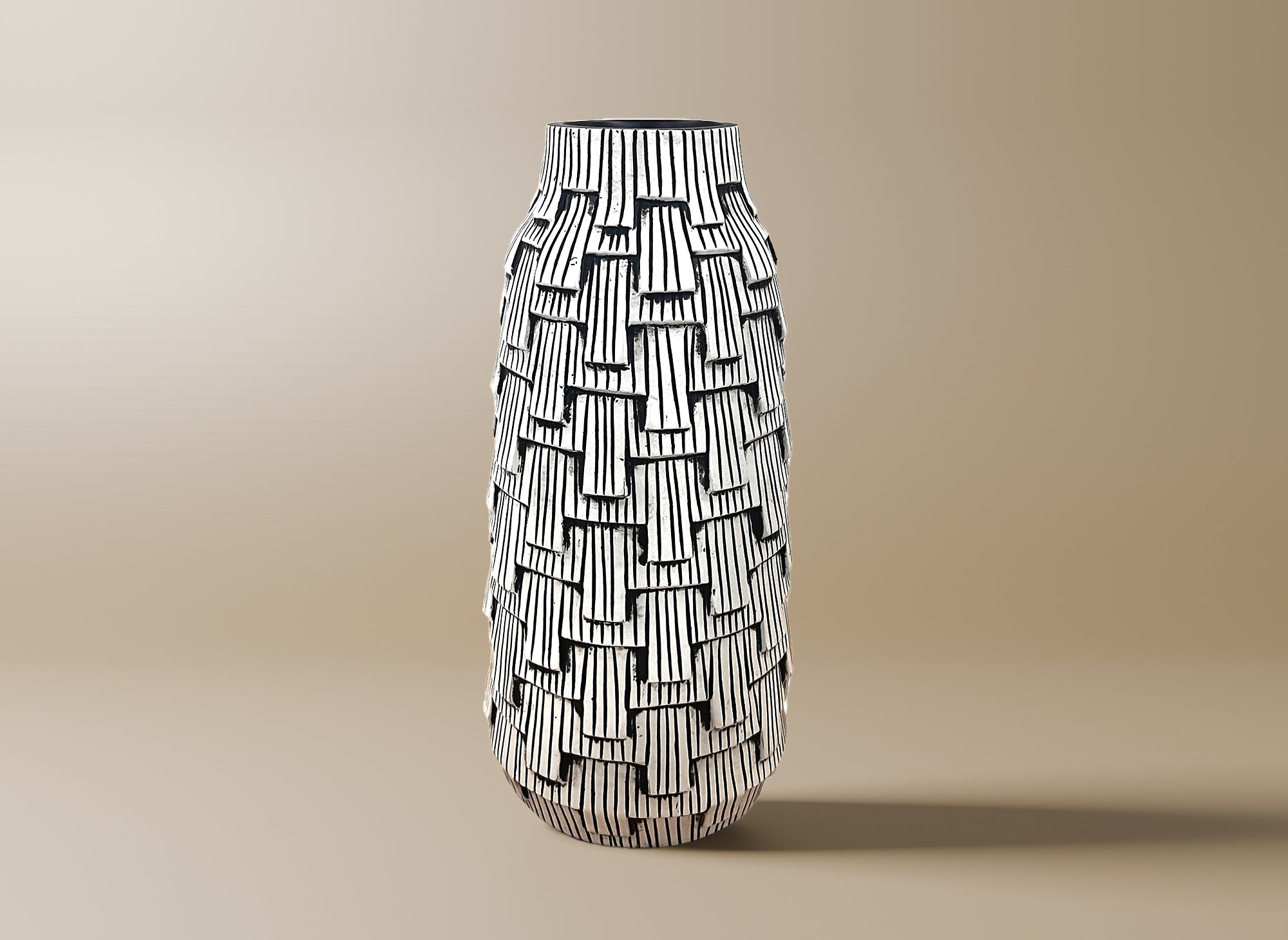 Moderne schwarz-weiße Polyresinvase H35 cm INAYA