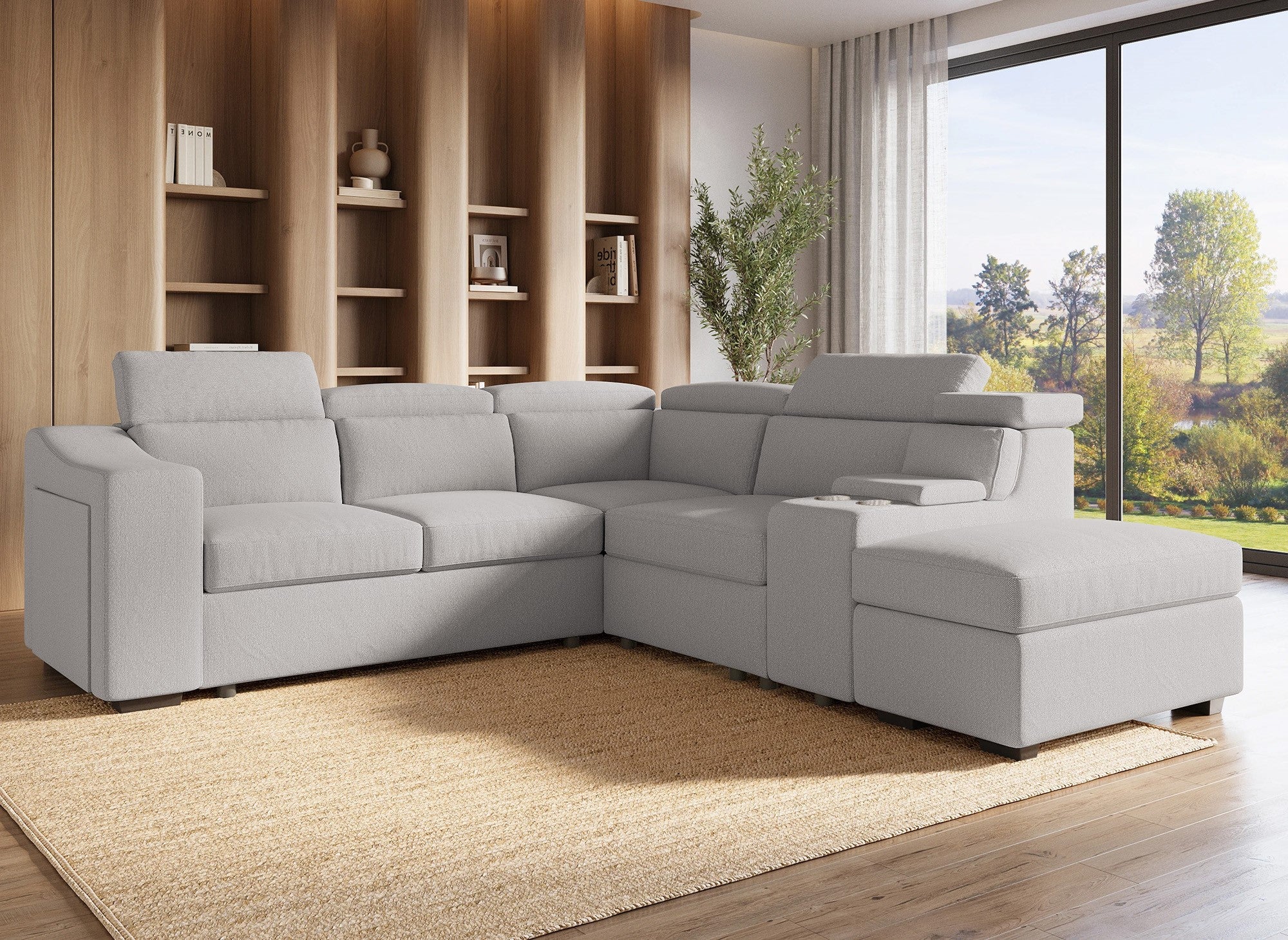 DEREK XL Ecksofa aus beigem Stoff, rechtwinklig