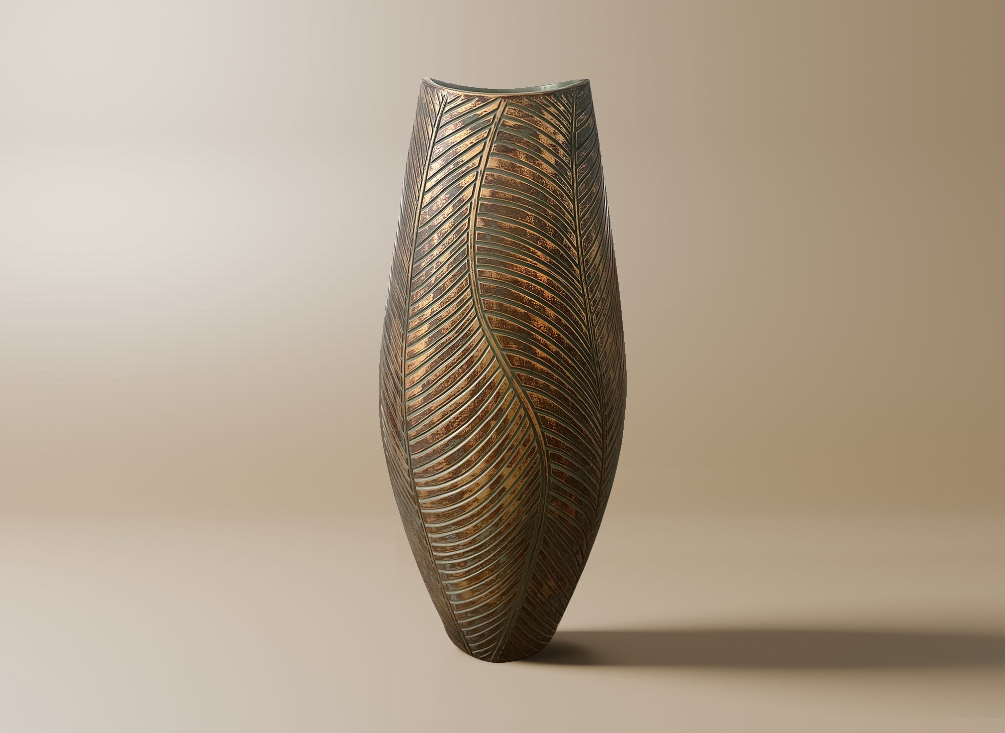 ZAHARA Vase aus Polyresin in Grün und Gold, H54 cm