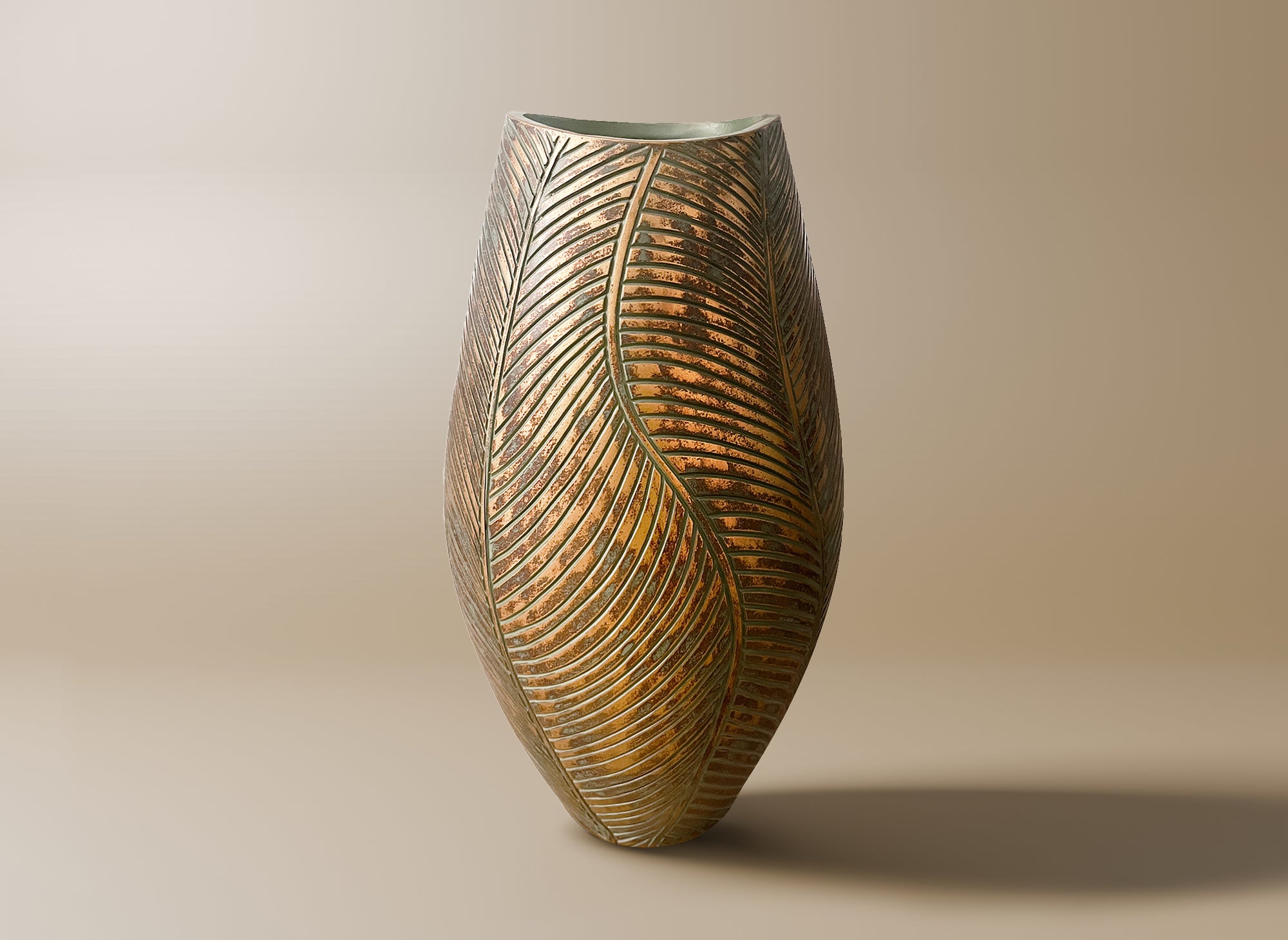 Grün-goldene Polyresinvase H40 cm ZAHARA