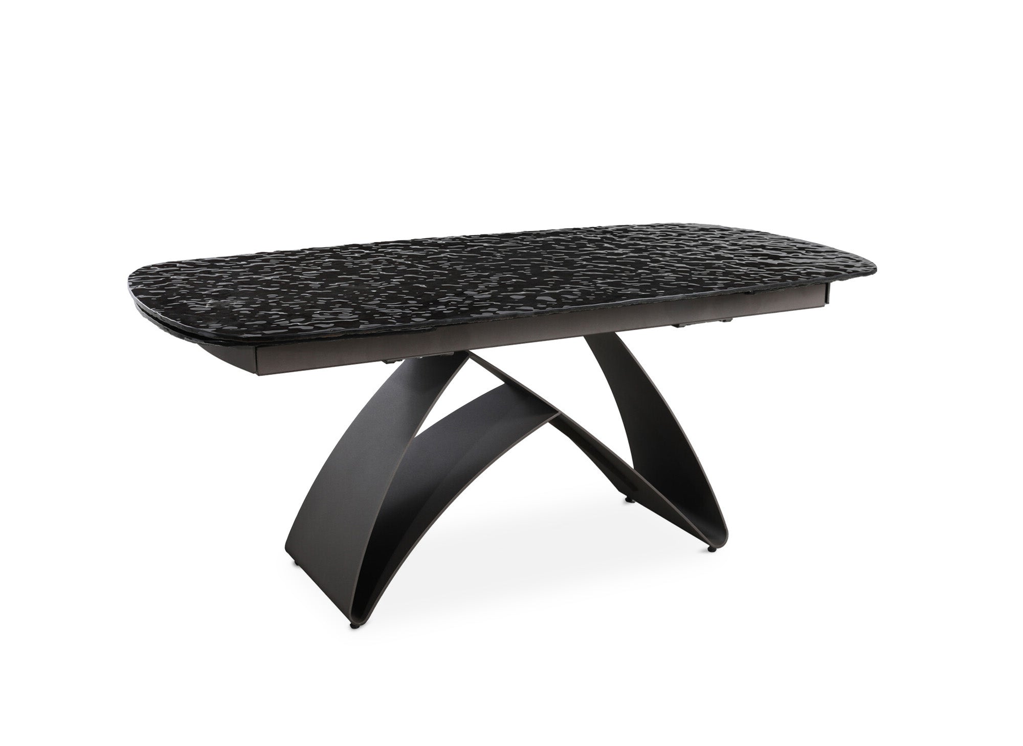 Ausziehbarer Esstisch aus schwarzem Hartglas für 6-10 Personen PARIS