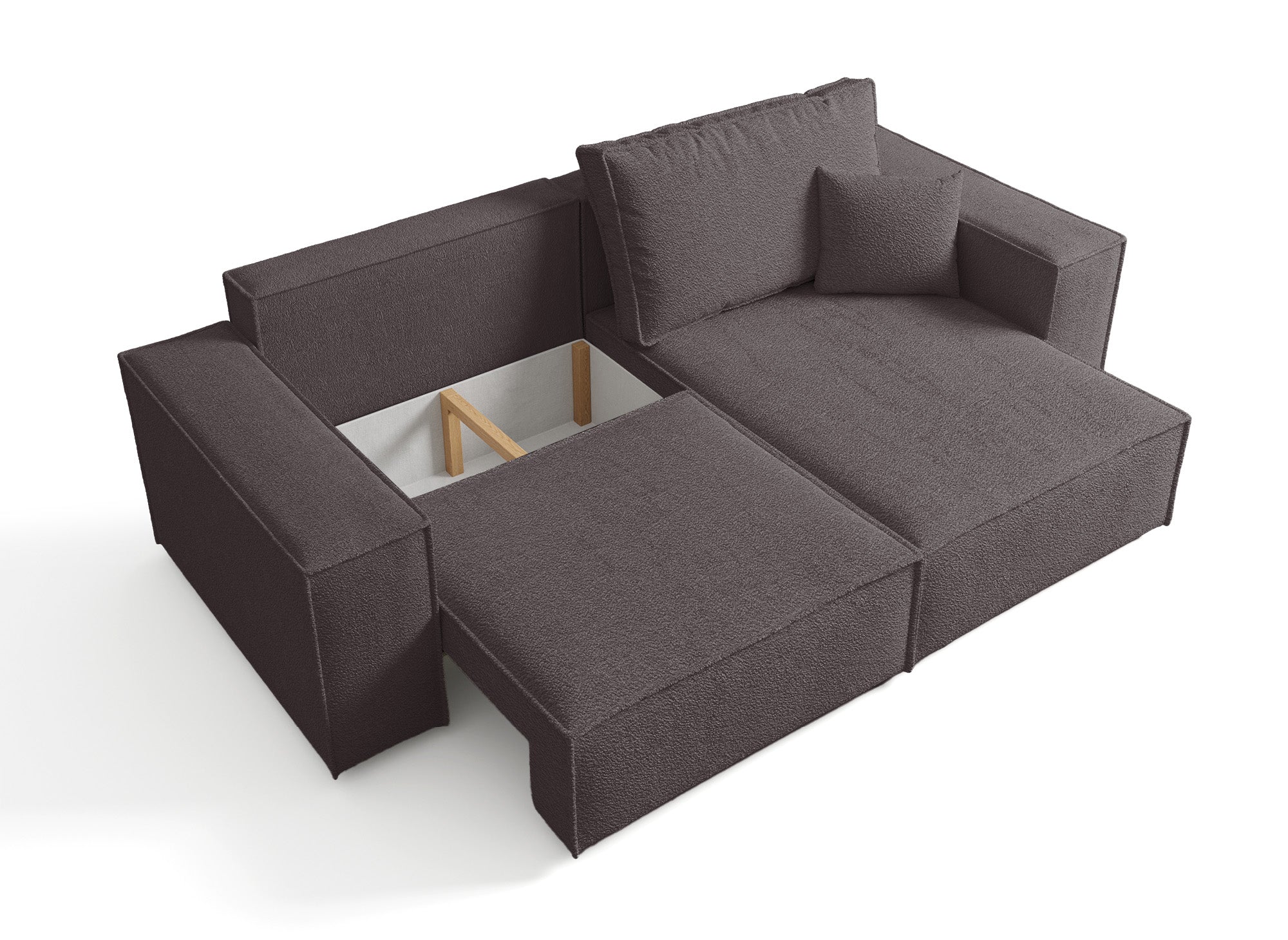 JADE MINI umwandelbares und wendbares Ecksofa mit Stauraum aus braunem Bouclé-Stoff
