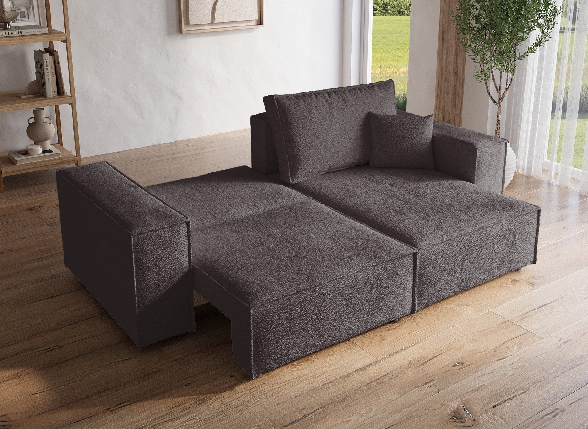 JADE MINI umwandelbares und wendbares Ecksofa mit Stauraum aus braunem Bouclé-Stoff