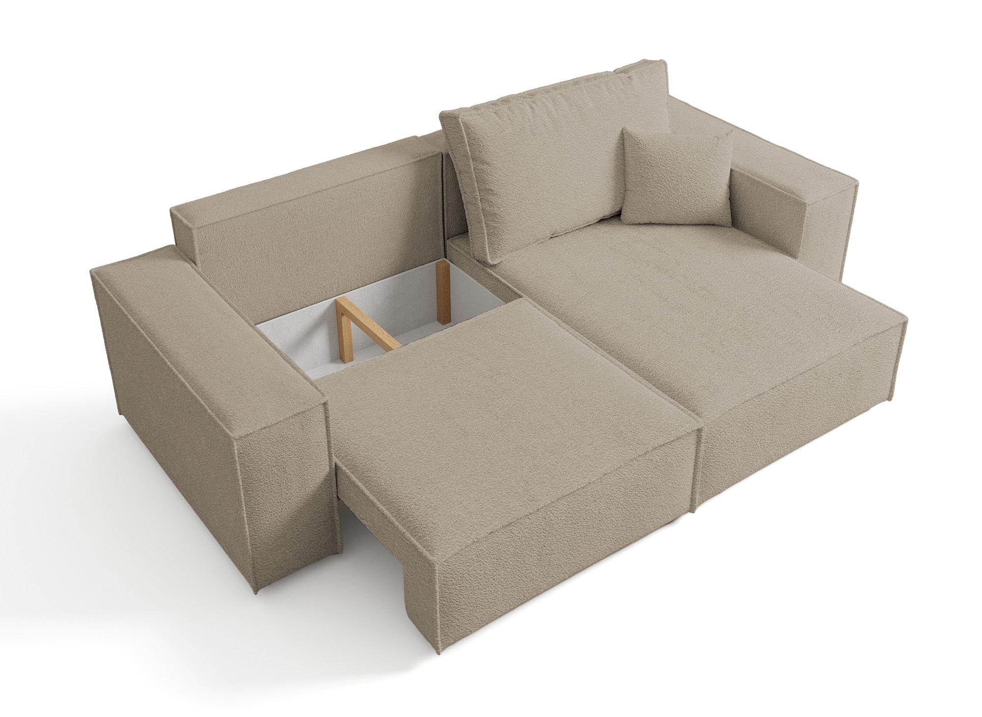 JADE MINI Taupe Frottee-Ecksofa mit Stauraum, umwandelbar und wendbar