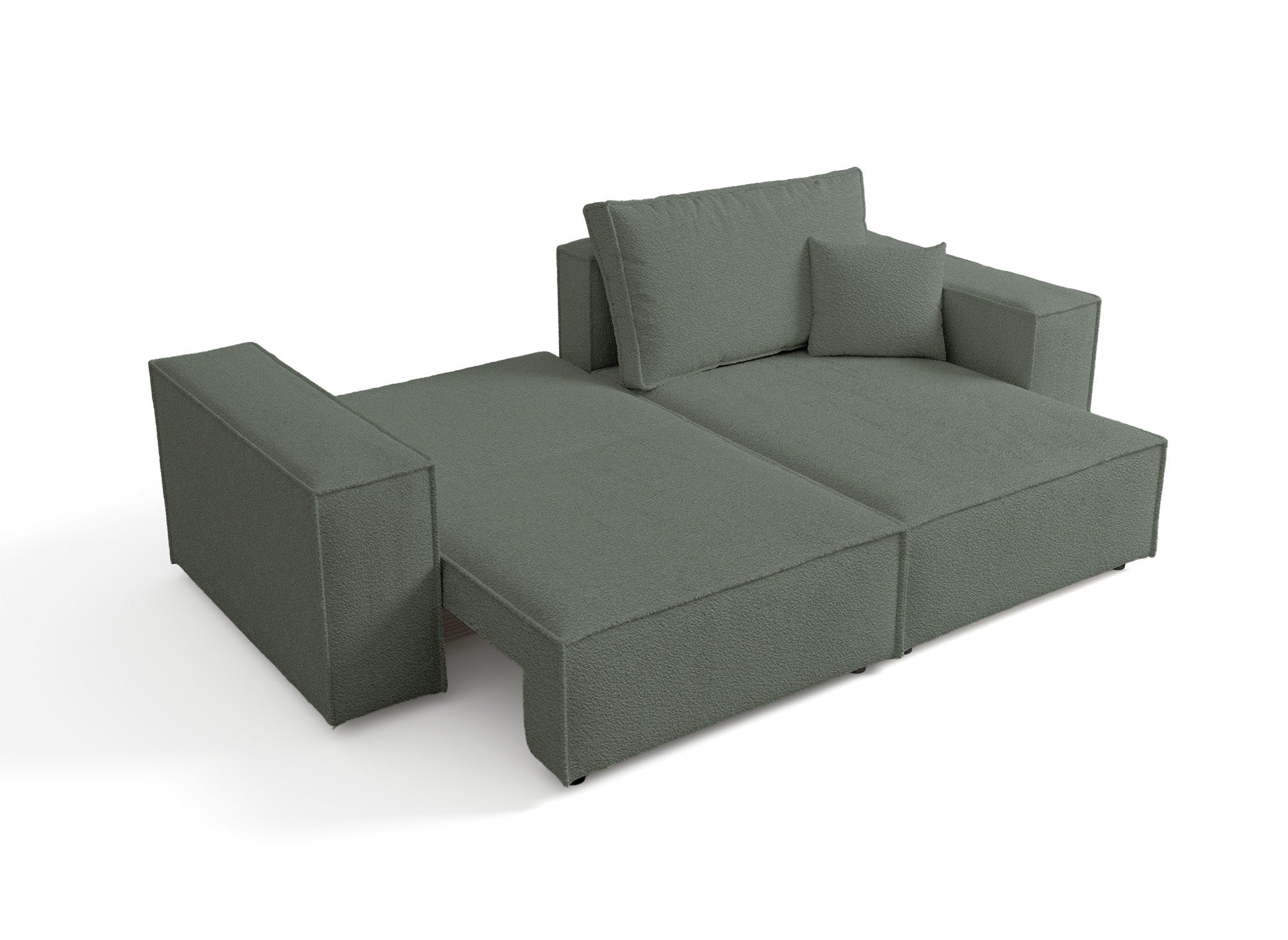 JADE MINI khakigrünes, umwandelbares und wendbares Ecksofa aus Frottee mit Stauraum