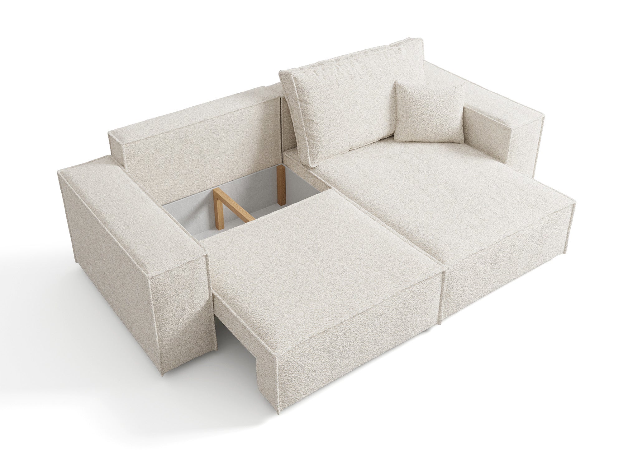 JADE MINI umwandelbares und wendbares Ecksofa mit Stauraum aus beigem Bouclé-Stoff