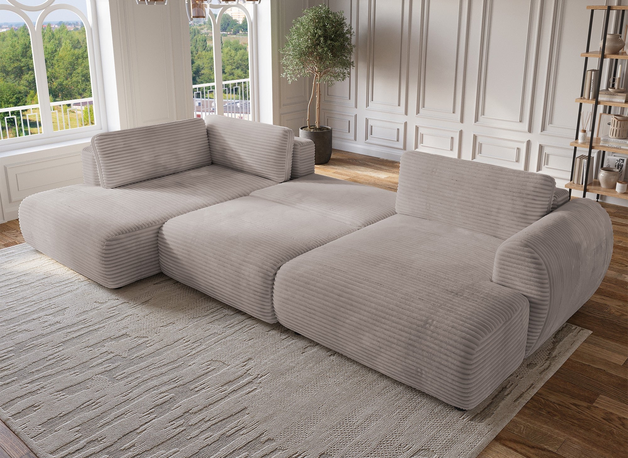 TILDA Taupe Cord Cabrio Panoramasofa mit Stauraum - Linke Ecke