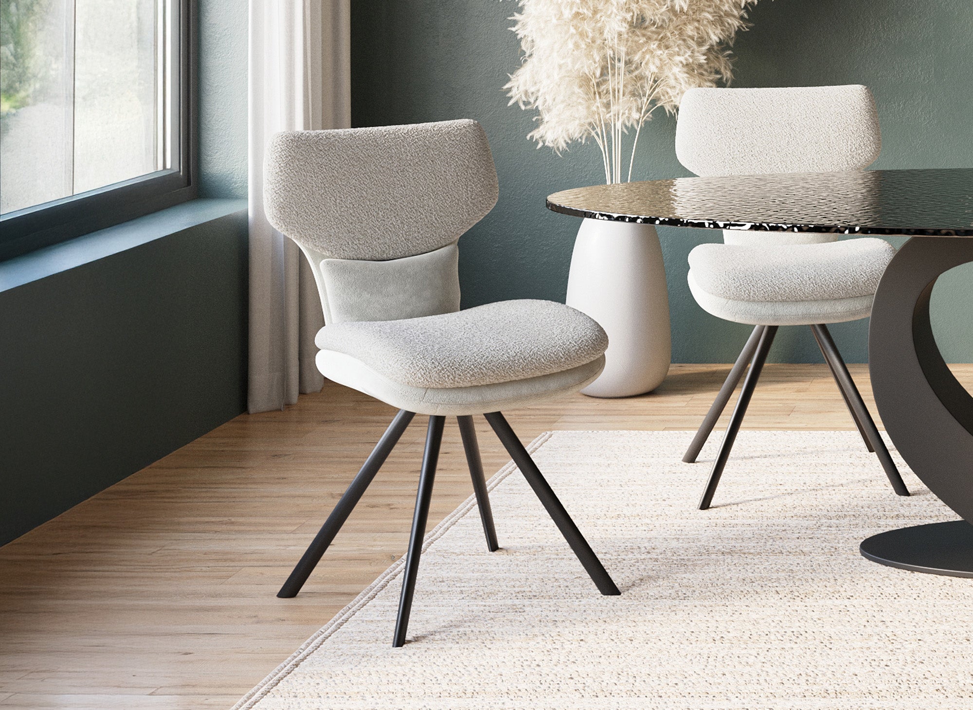 2er-Set Designerstühle aus beigem Bouclette-Stoff MILIA