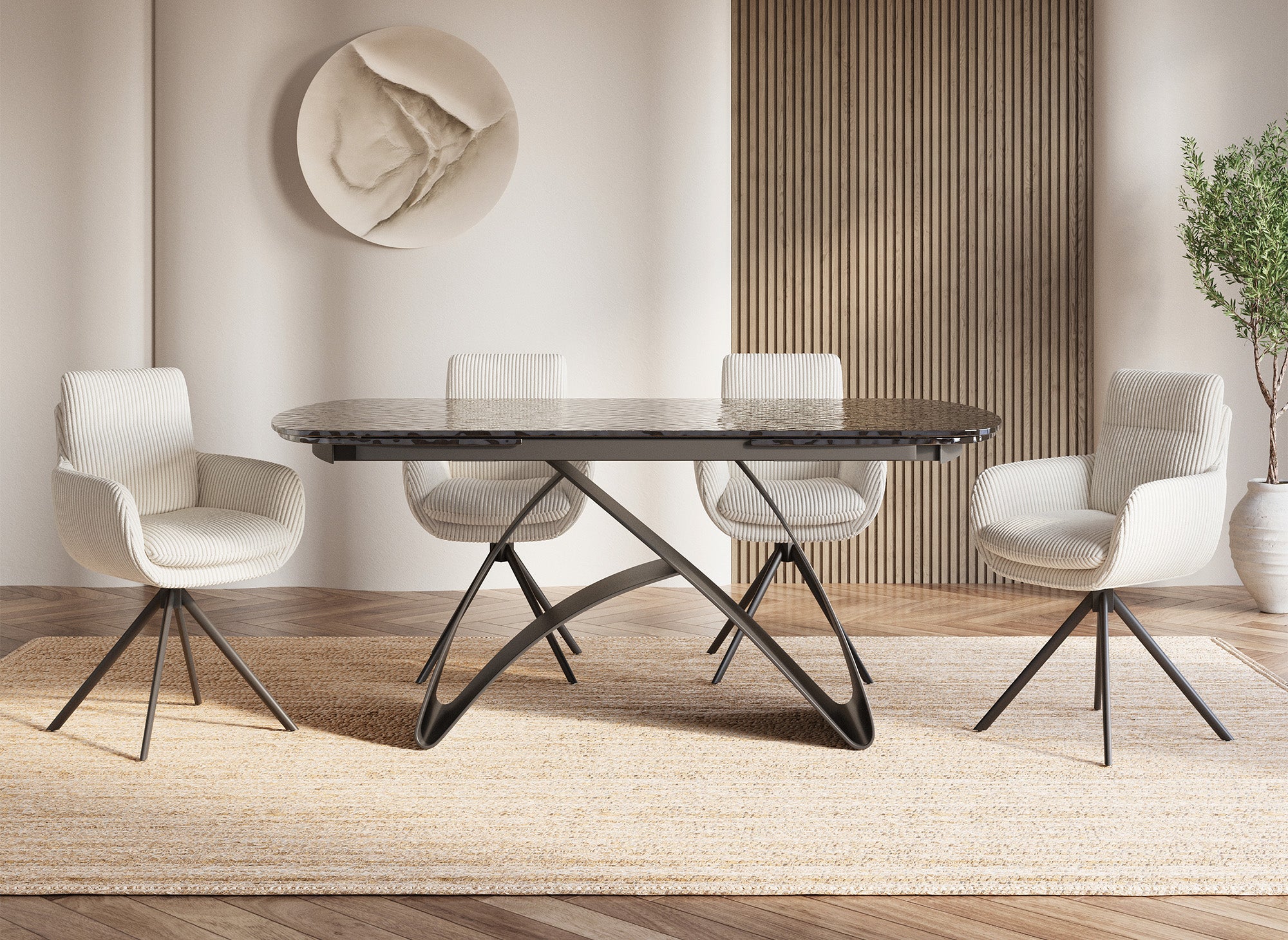 Ausziehbarer Esstisch aus schwarzem Hartglas für 6-10 Personen PARIS