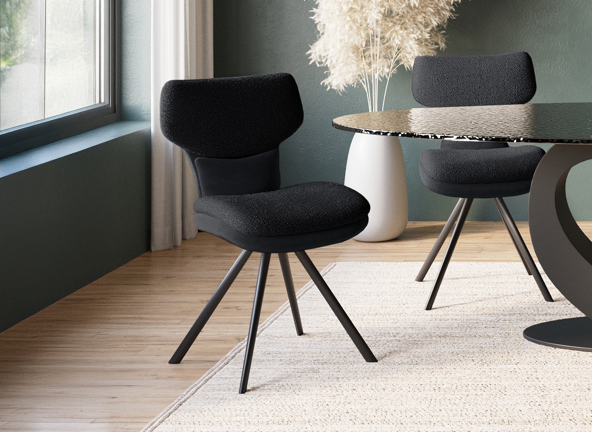 2er Set Designerstühle aus anthrazitgrauem Bouclette-Stoff MILIA