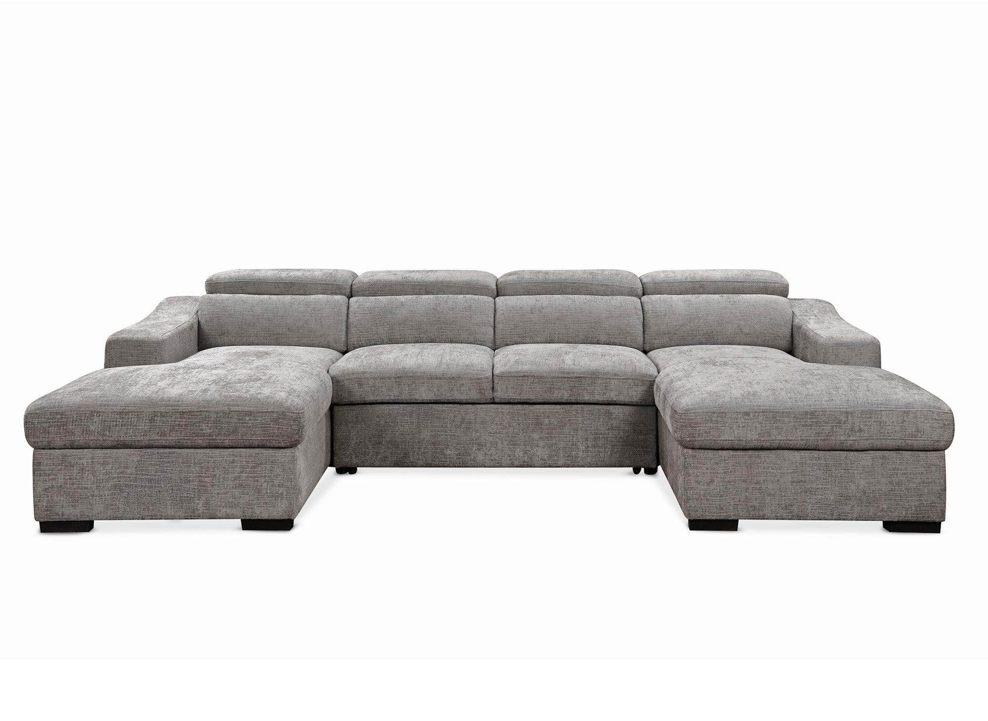 VELORA Panorama-Sofa mit 2 Truhen aus grau meliertem Samt