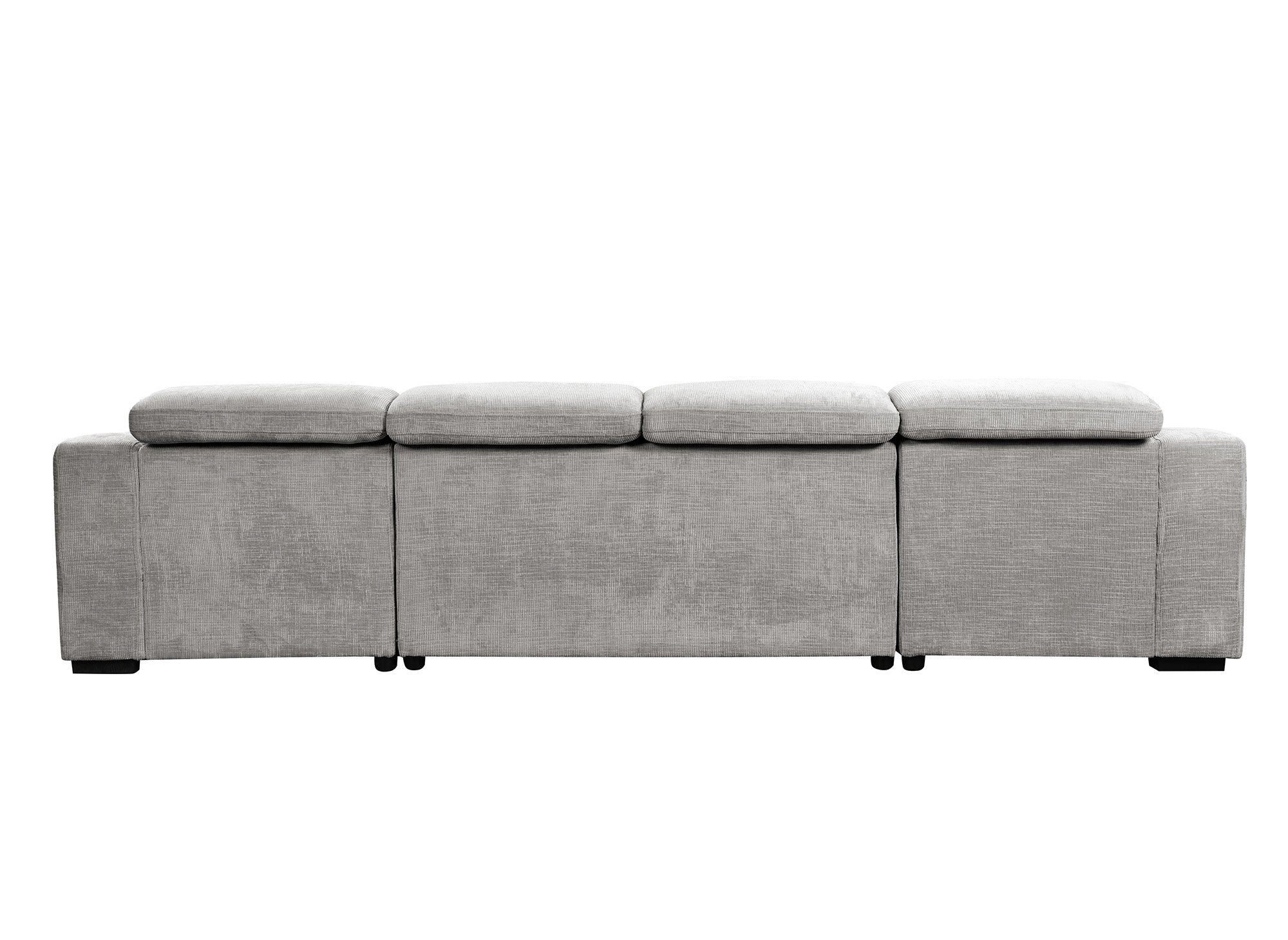 VELORA Panorama-Sofa mit 2 Truhen aus grau meliertem Samt