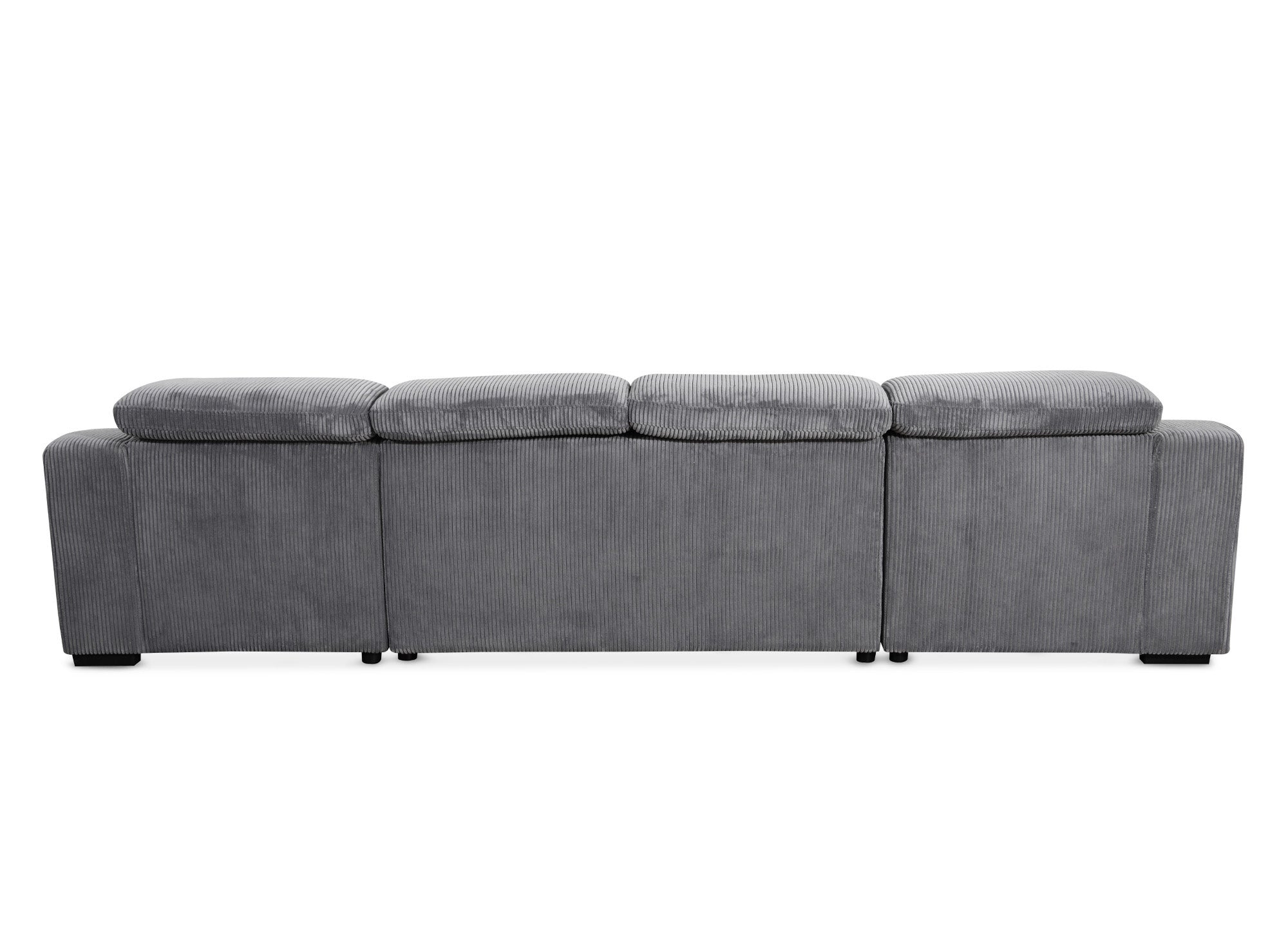 VELORA Panorama-Sofa mit 2 Staufächern aus dickem grauem Cord