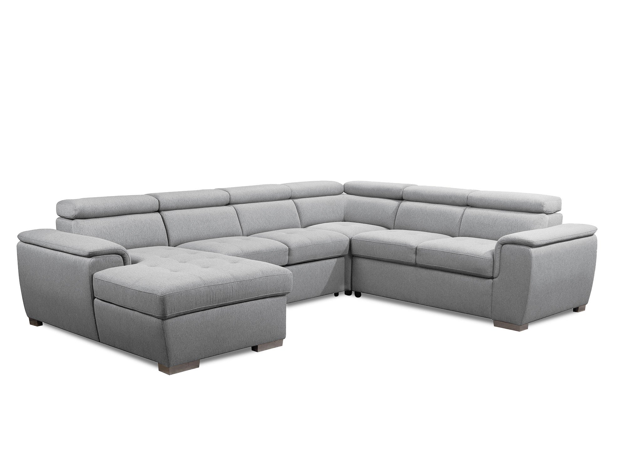 GAELLE Panorama-Sofa mit Aufbewahrungsbox aus grauem Stoff - Linke Ecke