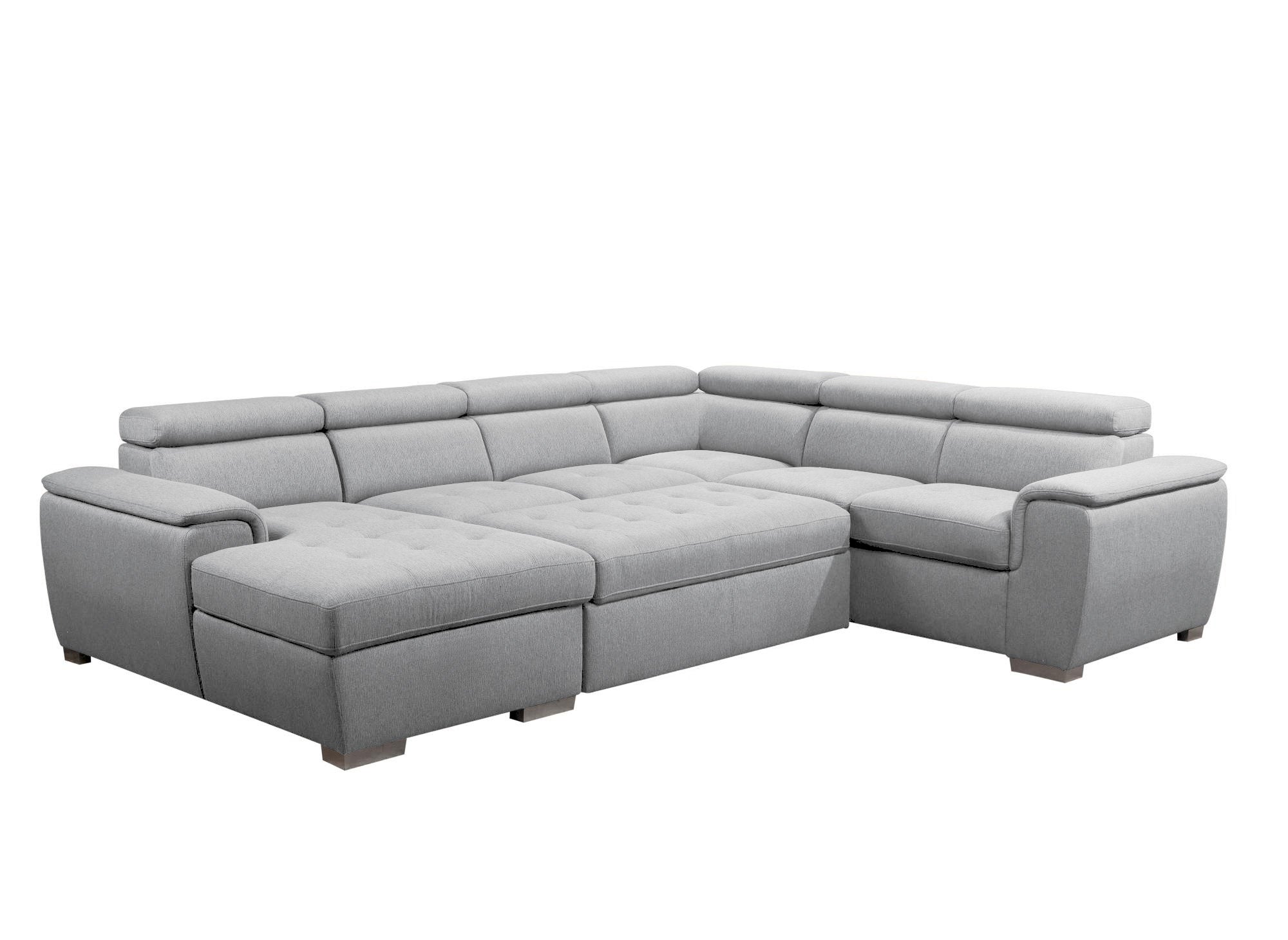 GAELLE Panorama-Sofa mit Aufbewahrungsbox aus grauem Stoff - Linke Ecke