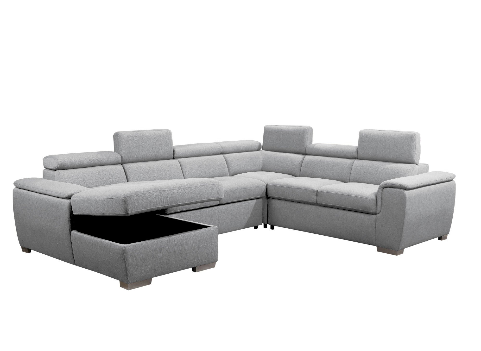 GAELLE Panorama-Sofa mit Aufbewahrungsbox aus grauem Stoff - Linke Ecke