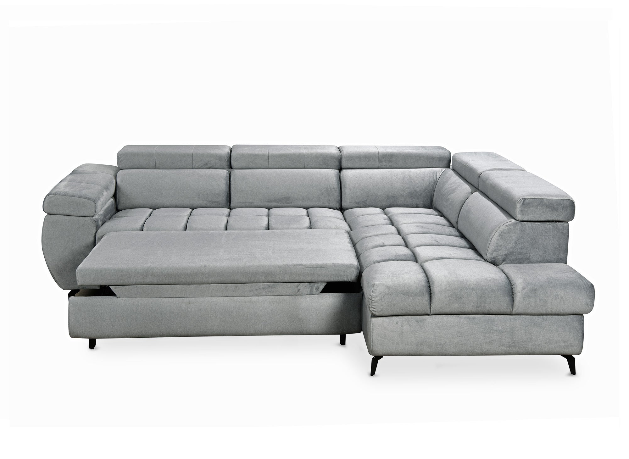 LUCIANO Ecksofa mit grauem Samtbezug und Stauraum - rechtwinklig