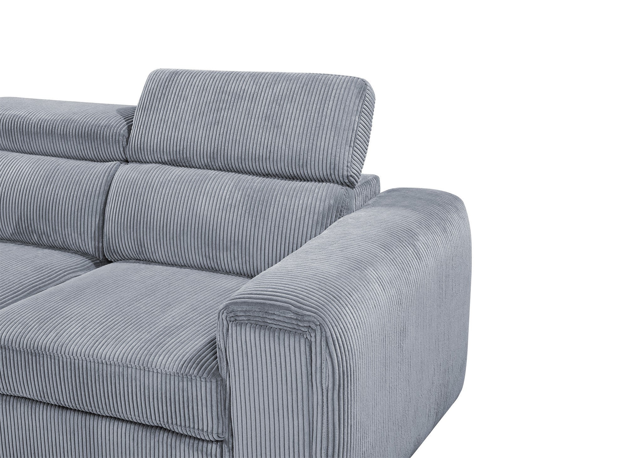 ZENOVA Ecksofa aus dickem grauem Cord mit Stauraum – Linke Ecke