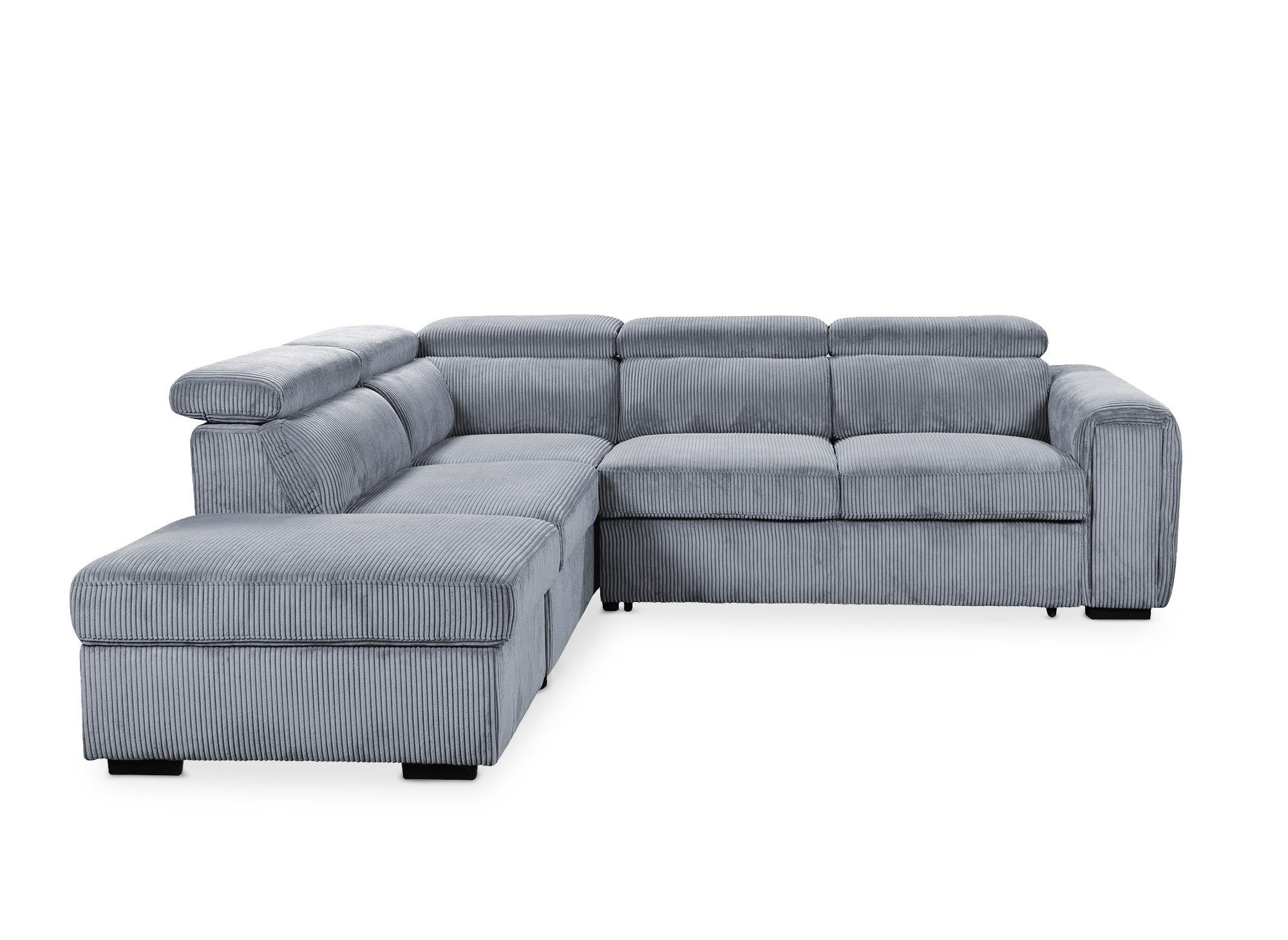 ZENOVA Ecksofa aus dickem grauem Cord mit Stauraum – Linke Ecke
