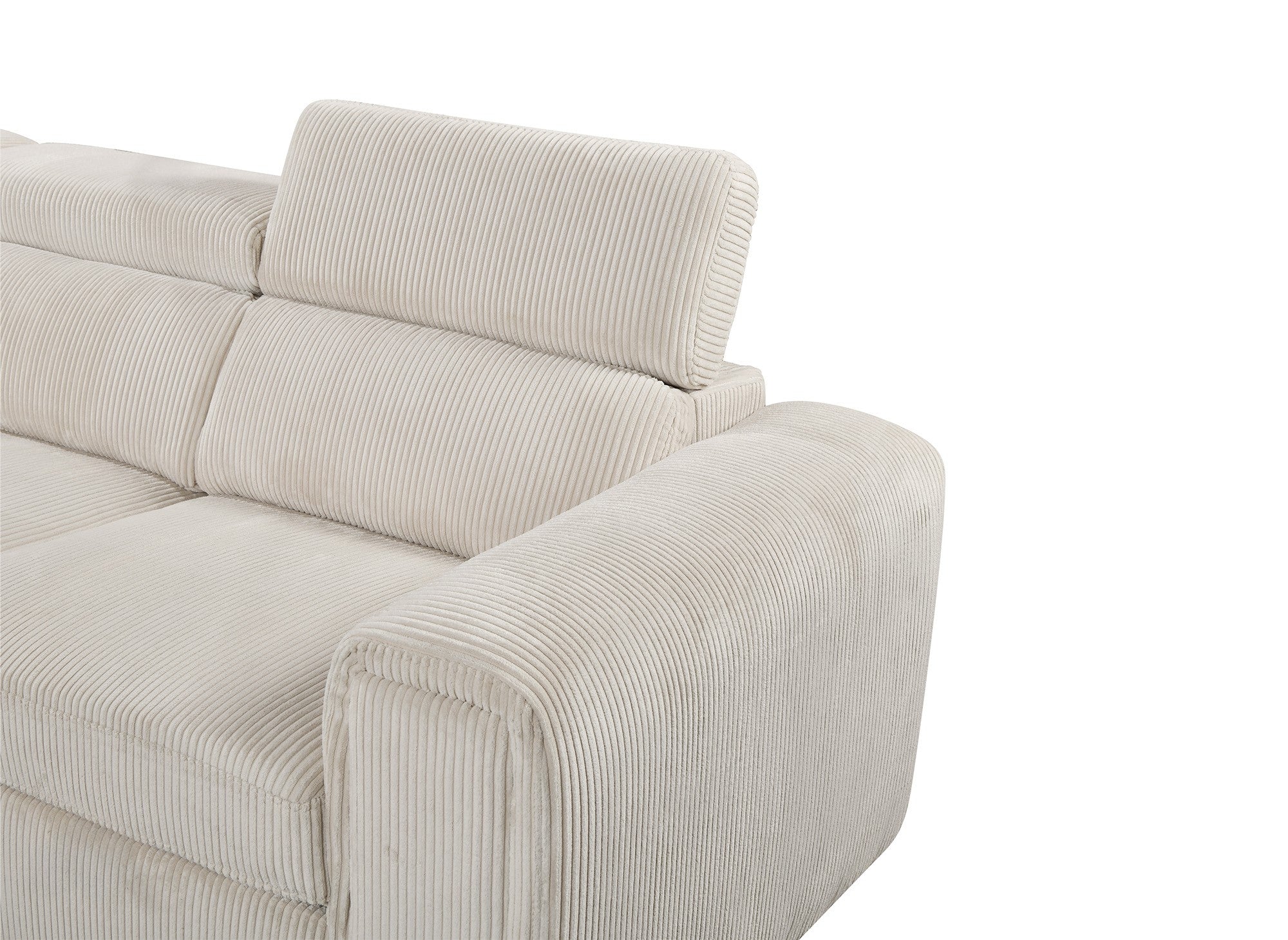 ZENOVA Ecksofa aus dickem, beigefarbenem Cord mit Stauraum – Linke Ecke