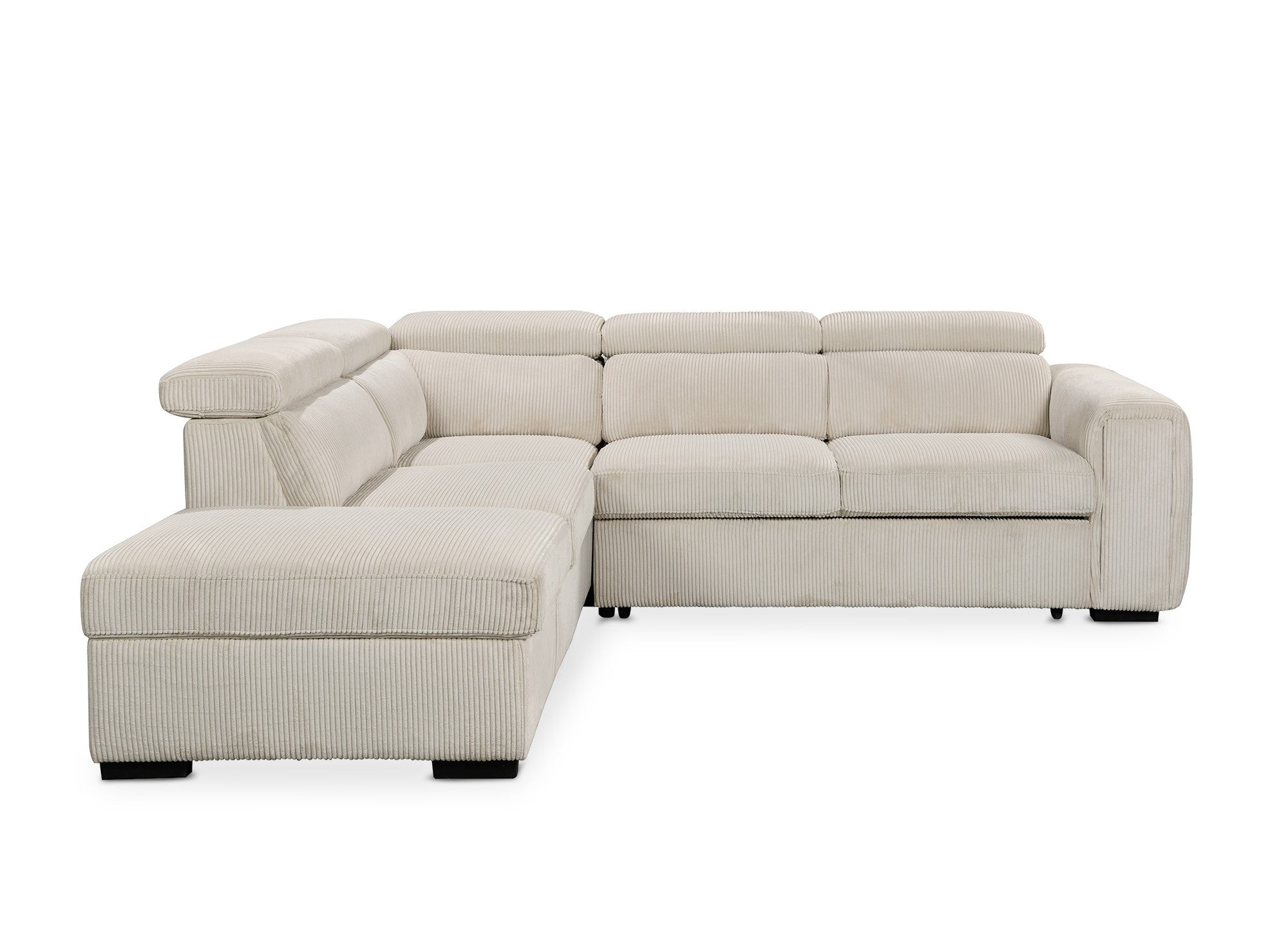 ZENOVA Ecksofa aus dickem, beigefarbenem Cord mit Stauraum – Linke Ecke