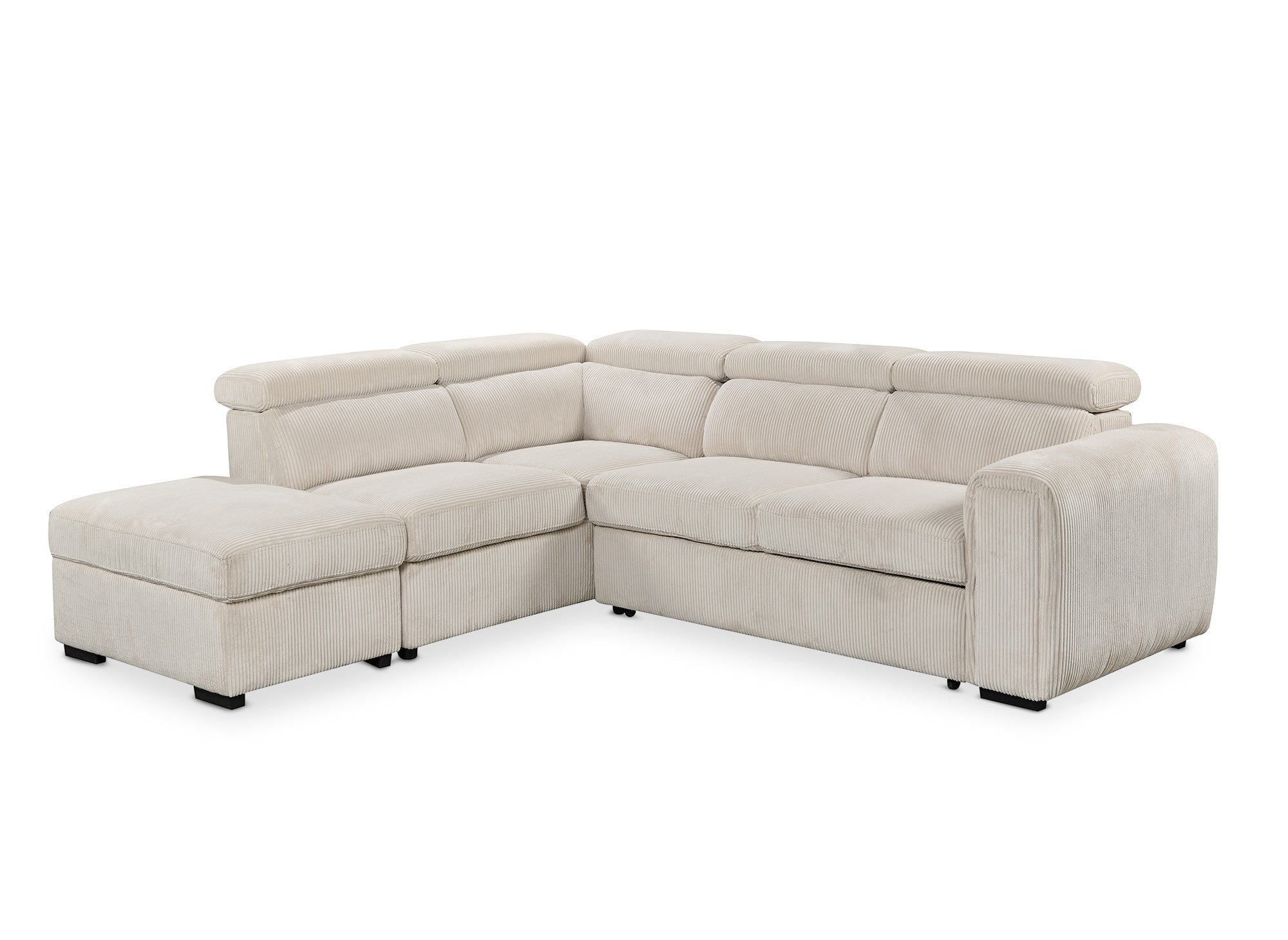 ZENOVA Ecksofa aus dickem, beigefarbenem Cord mit Stauraum – Linke Ecke