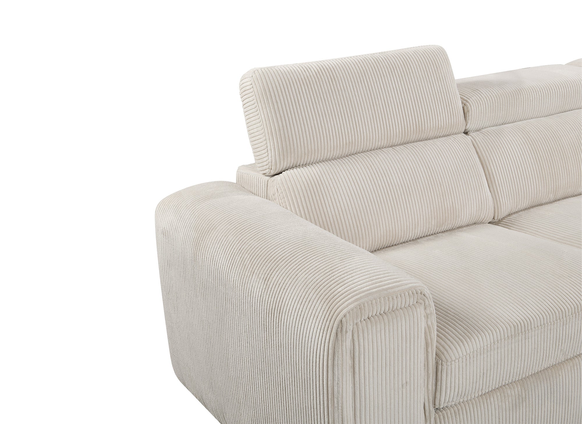 ZENOVA Ecksofa aus dickem, beigefarbenem Cord mit Stauraum – rechtwinklig