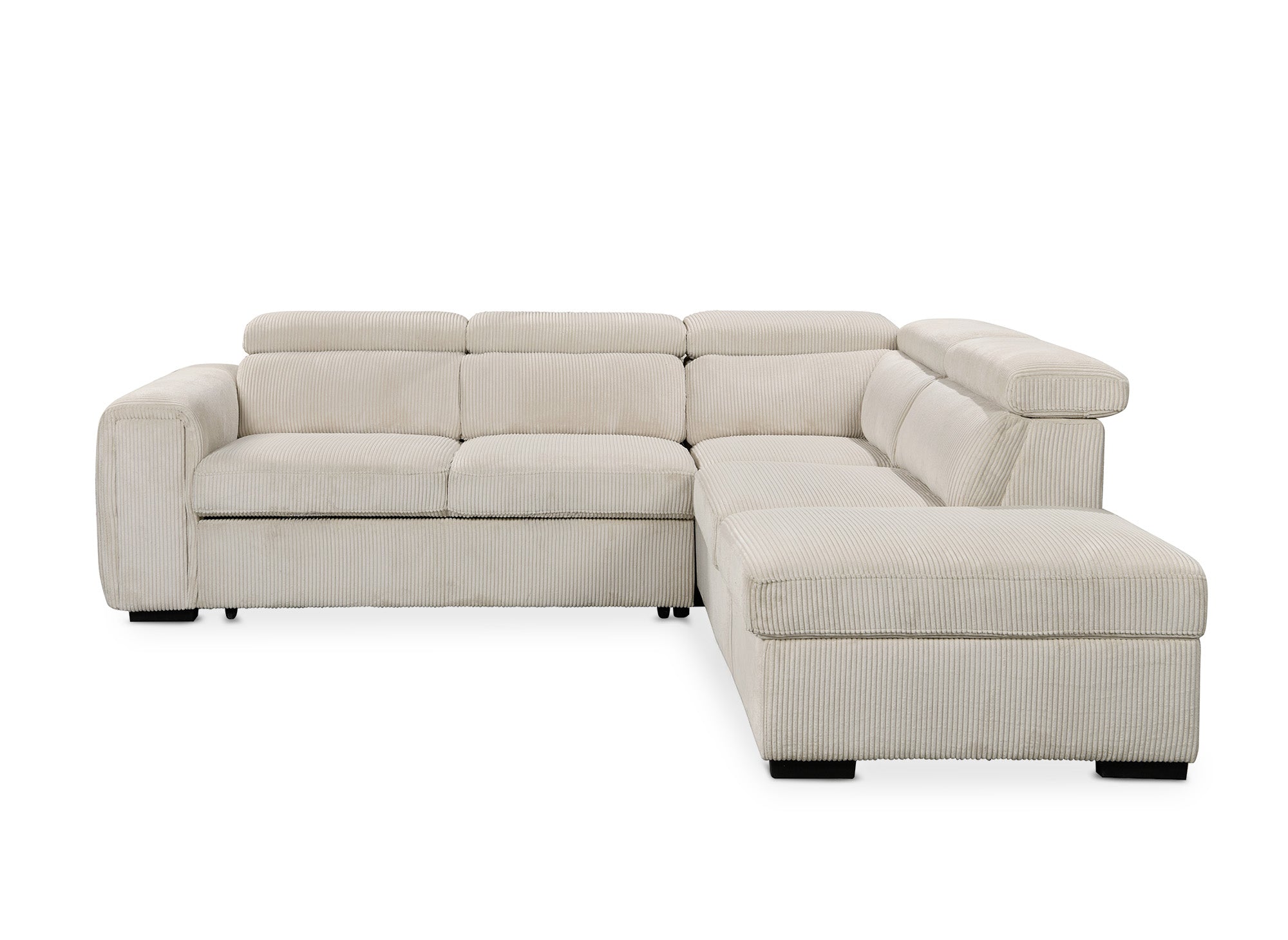 ZENOVA Ecksofa aus dickem, beigefarbenem Cord mit Stauraum – rechtwinklig