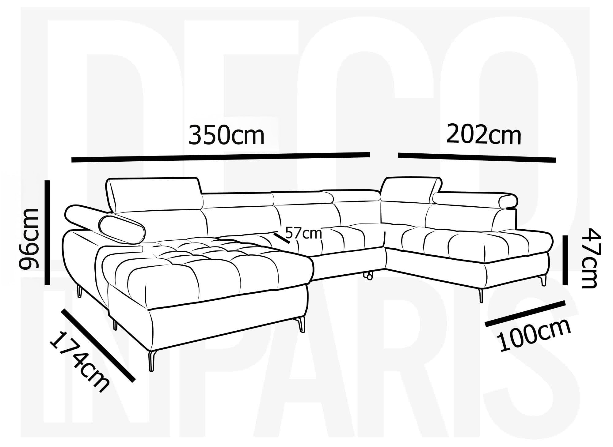 LUCIANO, umwandelbares Panoramasofa aus grauem Samt mit gestepptem Stauraum – Linke Ecke