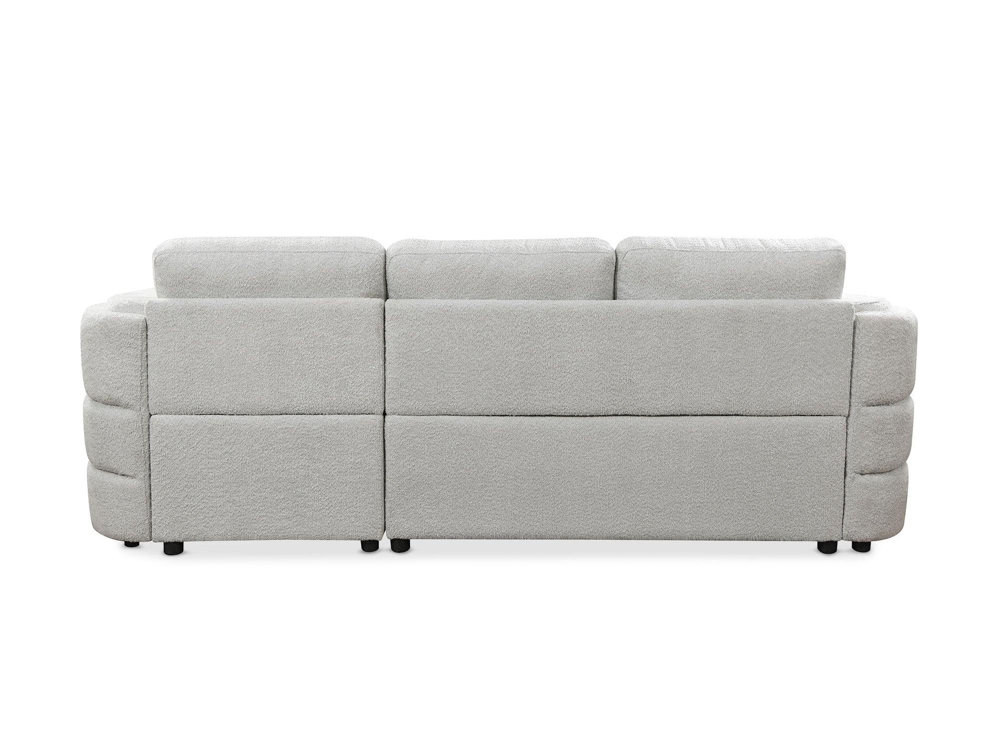 CALANDRA umwandelbares Ecksofa mit Stauraum aus hellgrauem Bouclé-Stoff - Rechtwinklig