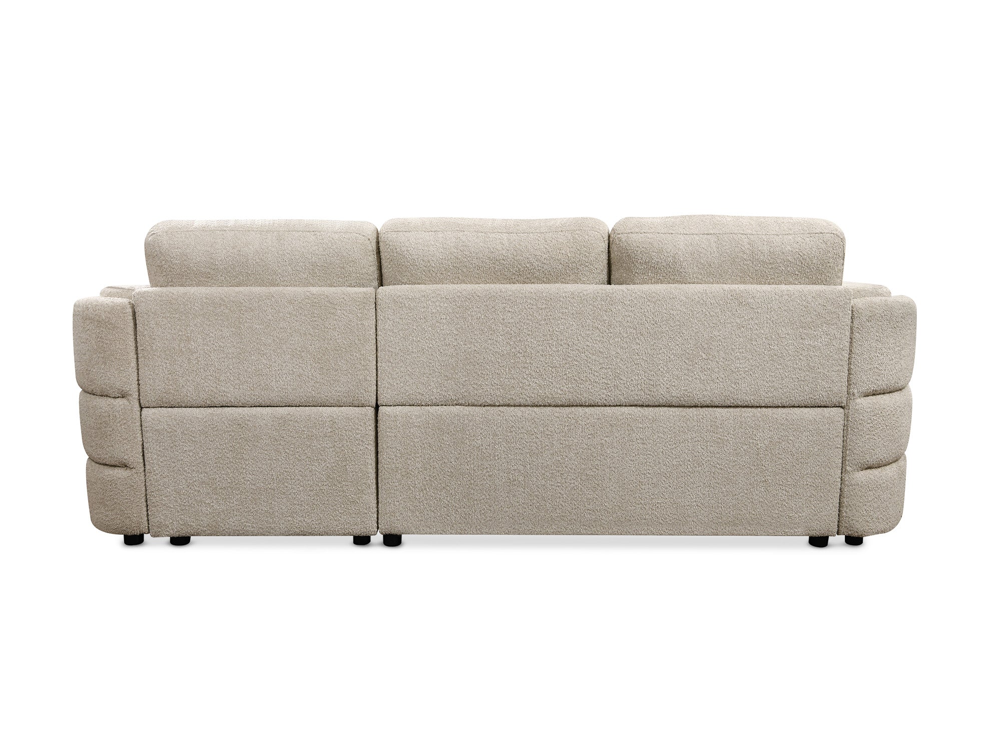 CALANDRA umwandelbares Ecksofa mit Stauraum aus beigem Bouclé-Stoff - Rechtwinklig