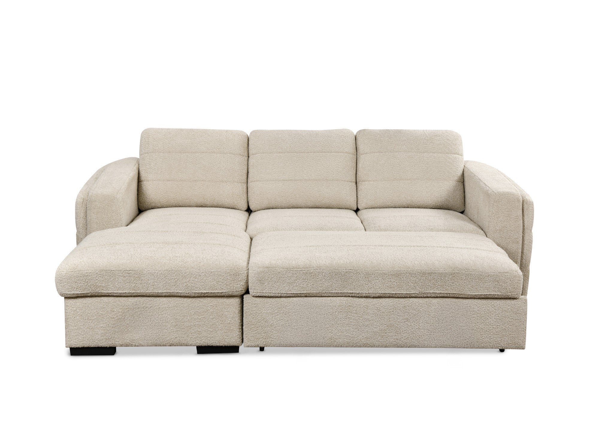 CALANDRA umwandelbares Ecksofa mit Stauraum aus beigem Bouclé-Stoff – Linke Ecke