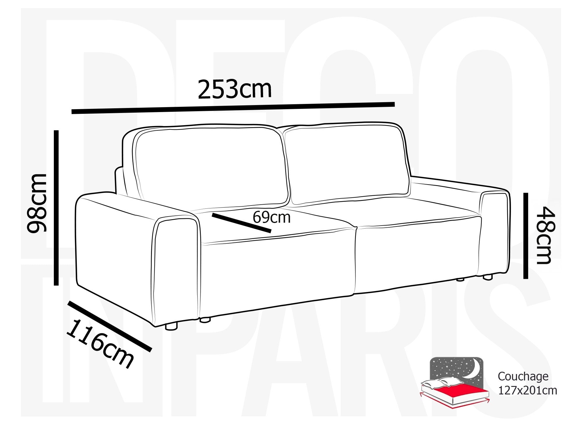DONA 3-Sitzer-Schlafsofa mit Stauraum aus dickem grauem Cord