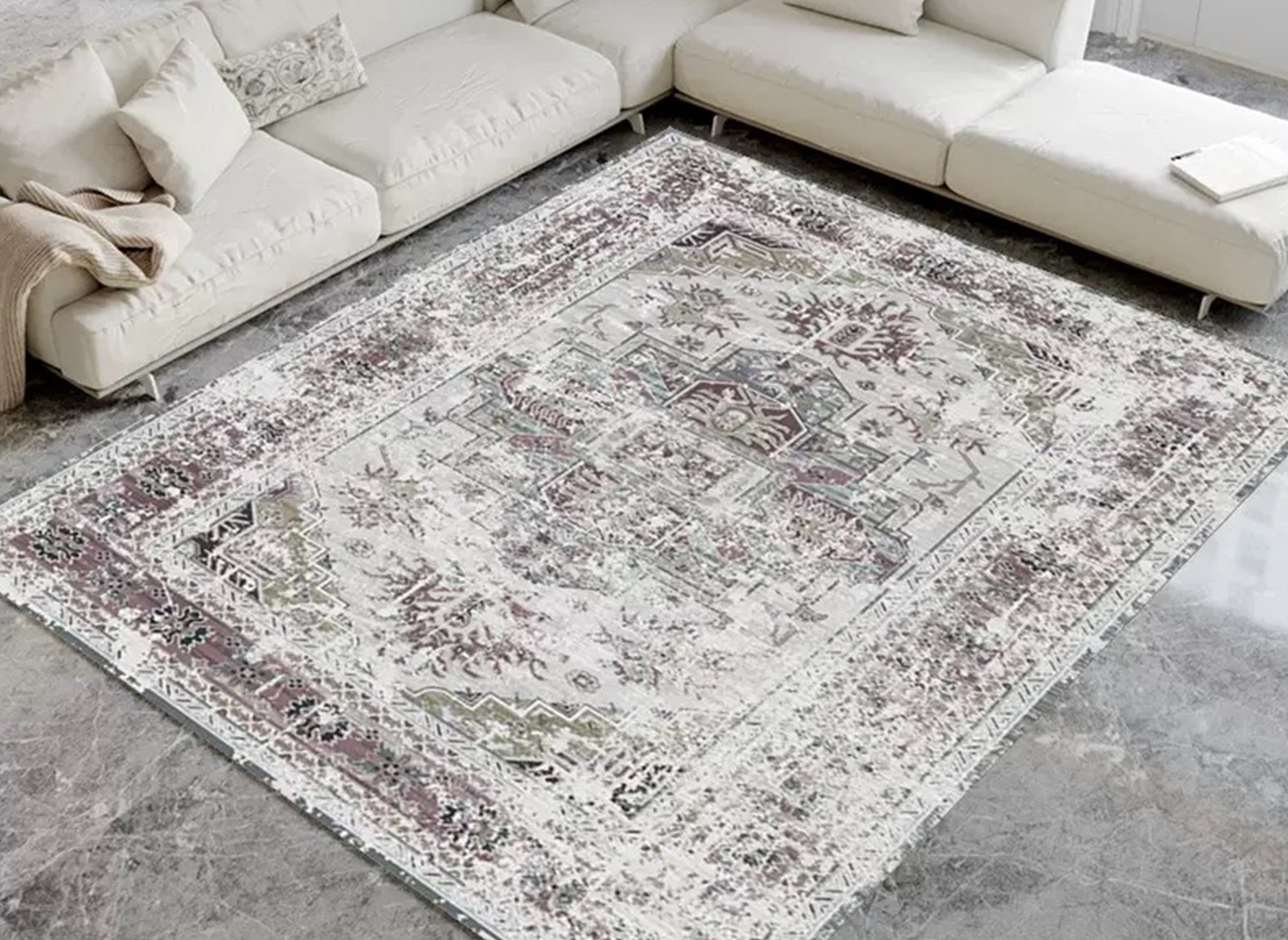 Rechteckiger Teppich im Orientstil in Grau und Weiß 160x230 cm RAJAH