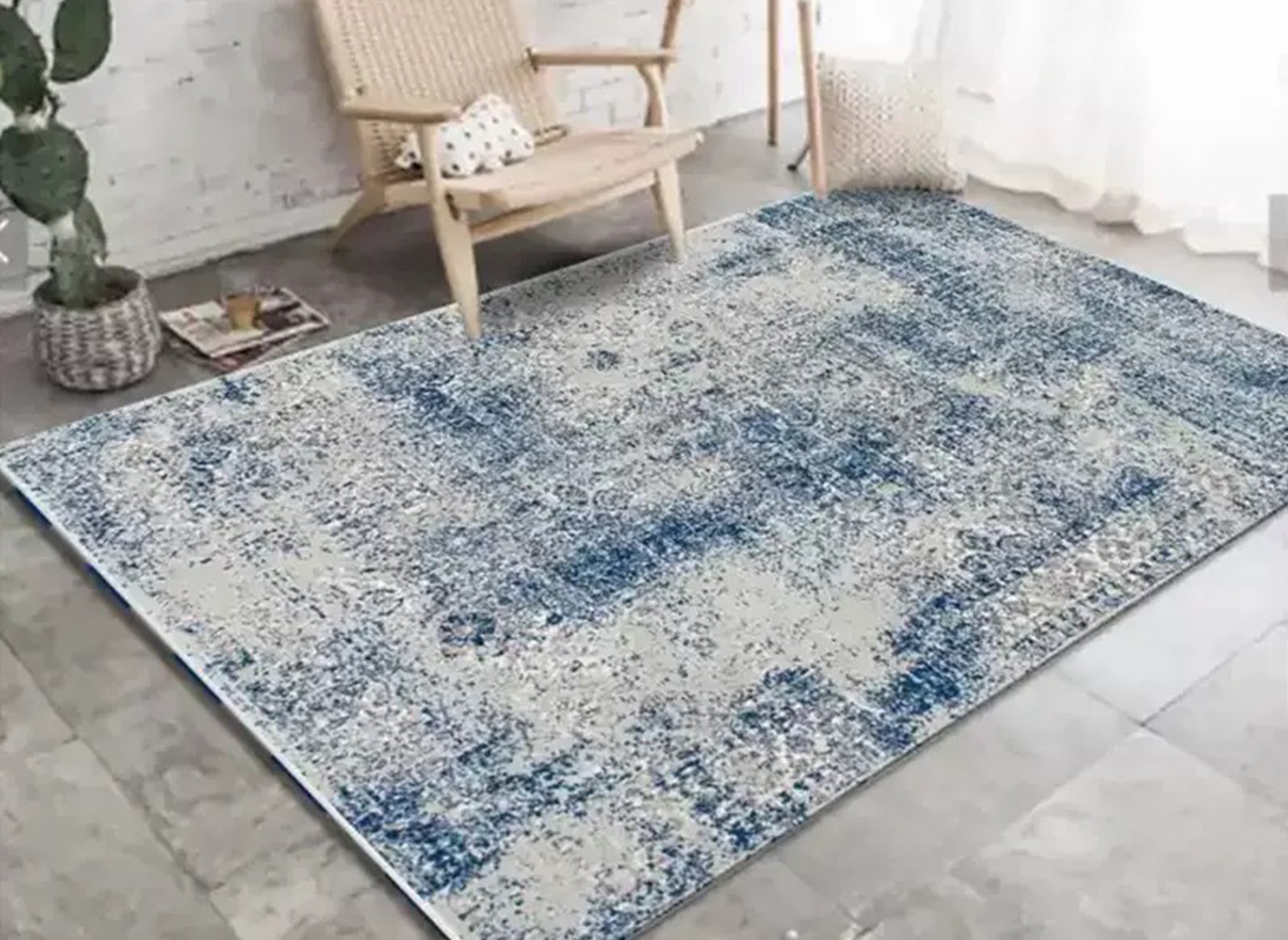 KALIMA rechteckiger Teppich im Vintage-Stil in Blau und Weiß 160x230 cm