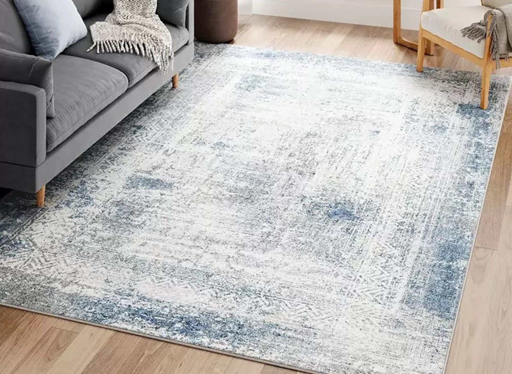 KALIMA rechteckiger Teppich im Vintage-Stil in Blau und Weiß 160x230 cm