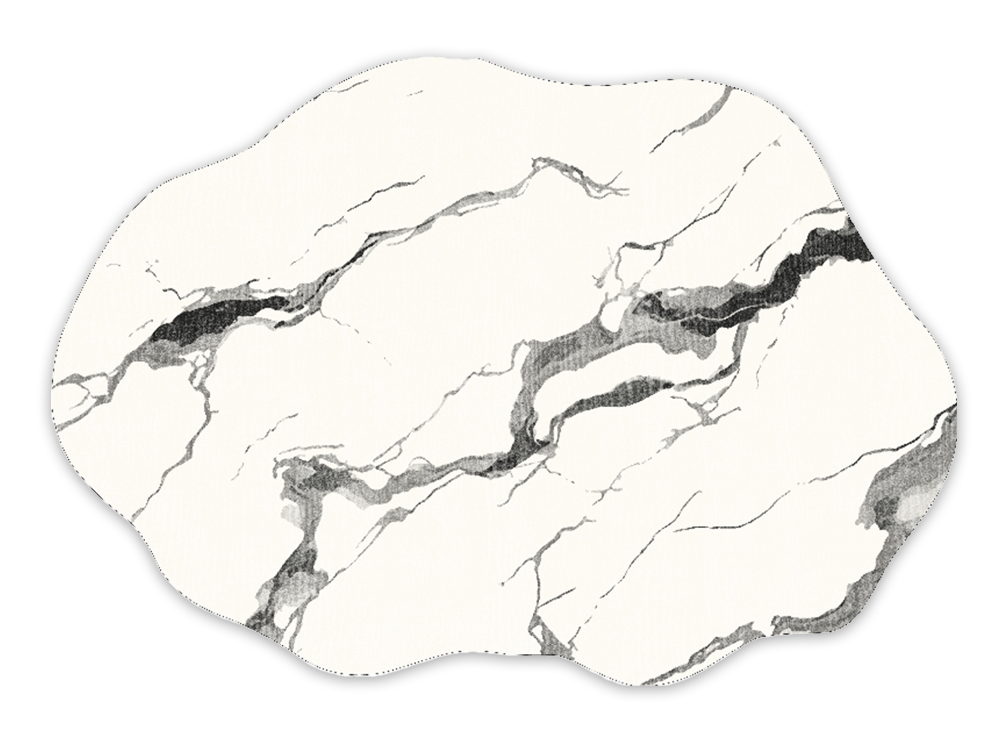 Organisch geformter Teppich mit schwarz-weißem Marmormuster aus Stoff mit Kaschmireffekt 160x230 cm ZAEL