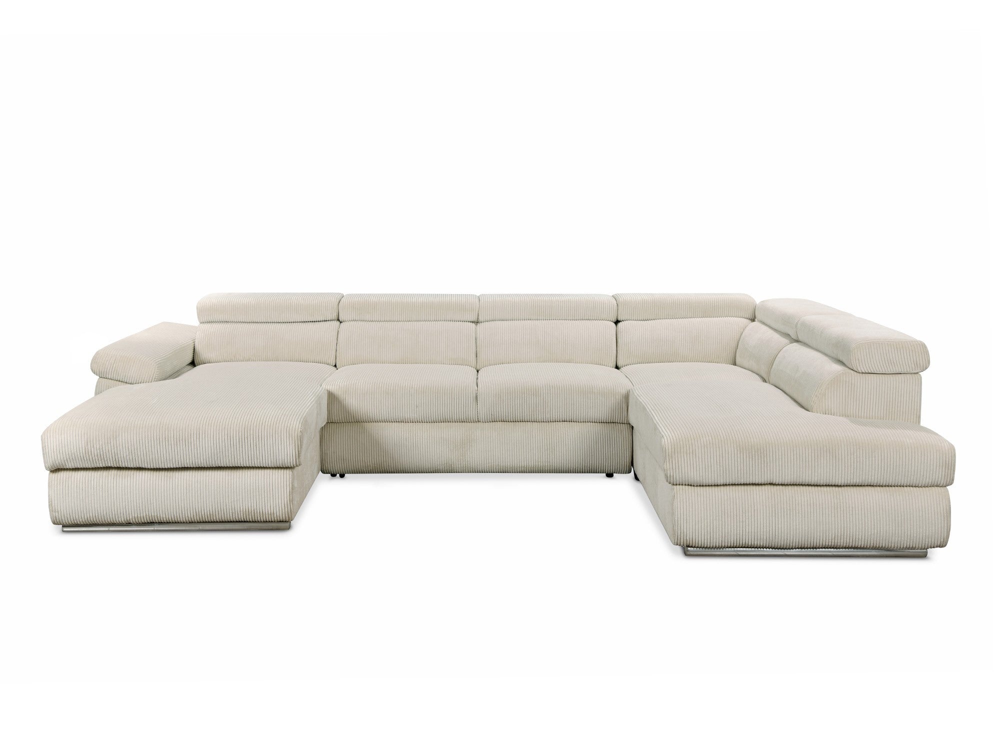 MARIANO Panoramasofa aus dickem, beigefarbenem Cord mit Stauraum – Linke Ecke